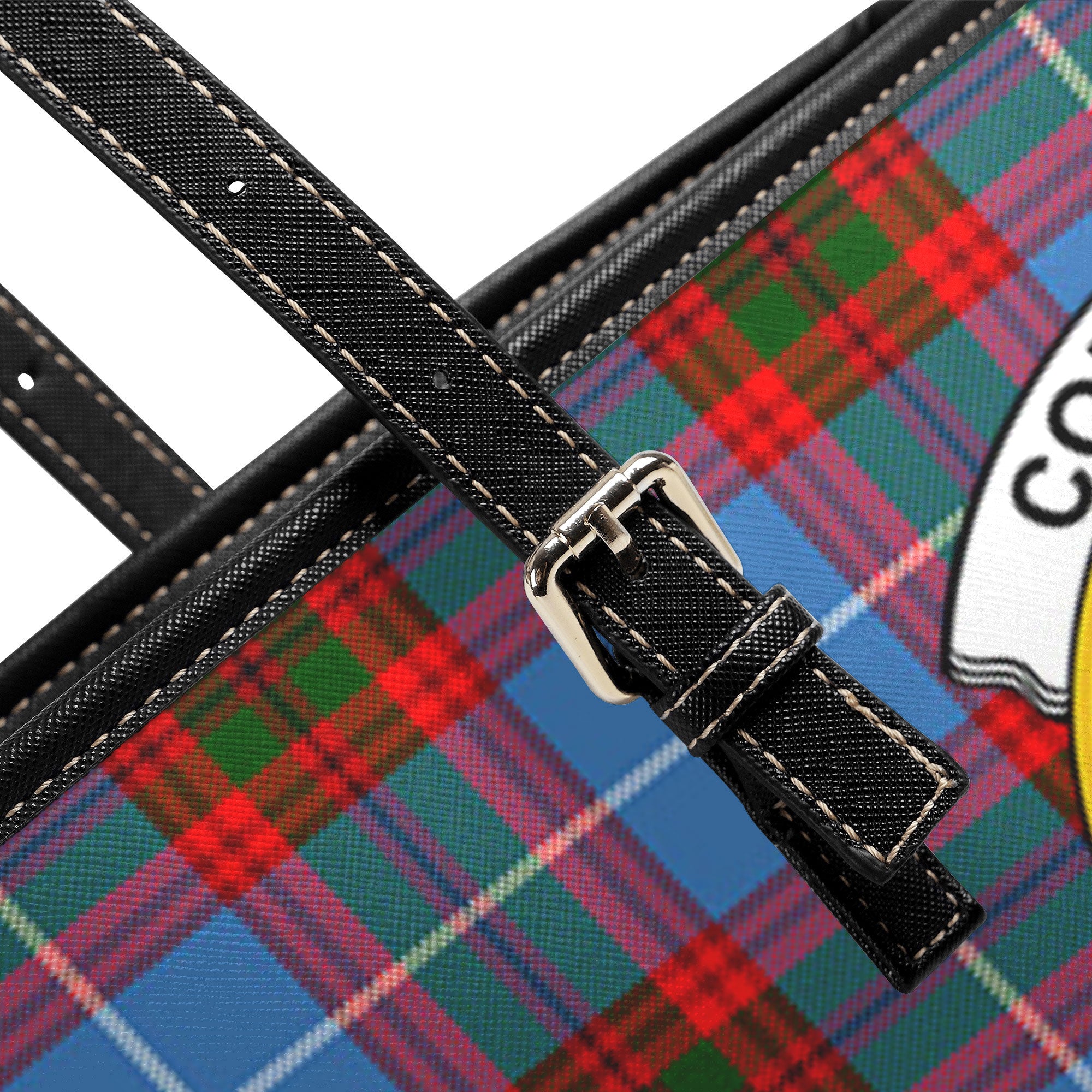 Congilton Tartan Crest Leather Tote Bag
