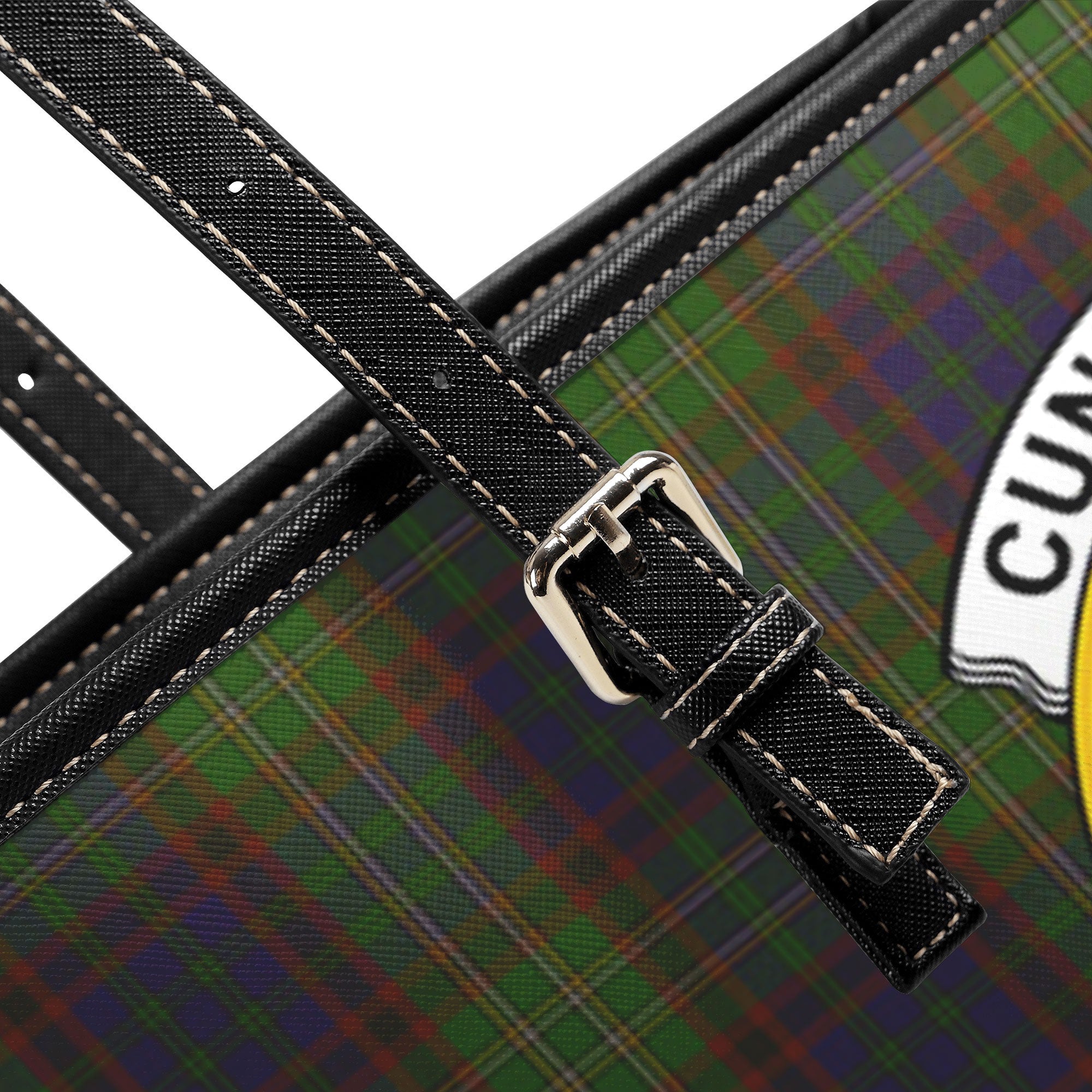 Cunningham Hunting Modern Tartan Crest Leather Tote Bag