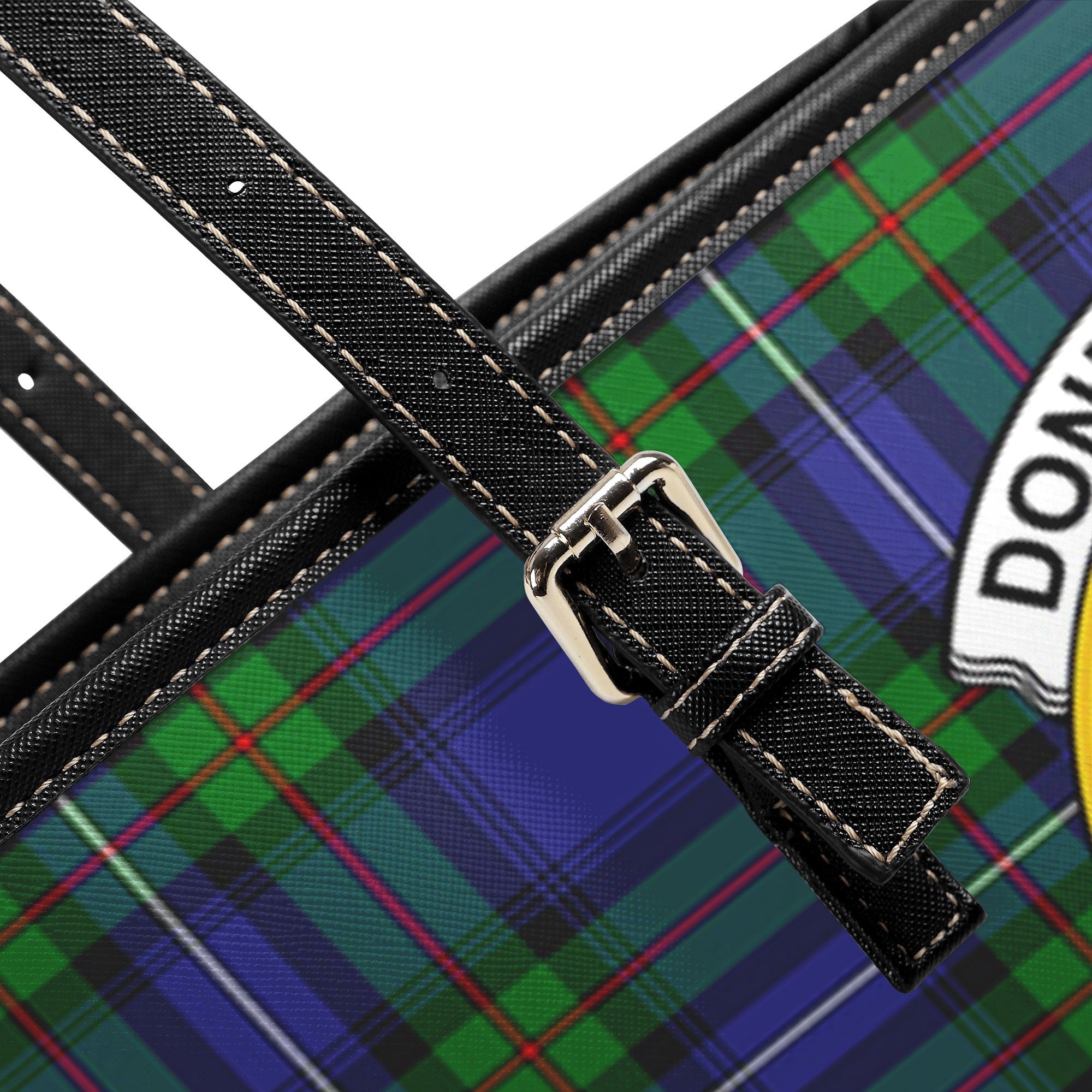 Donnachaidh Tartan Crest Leather Tote Bag