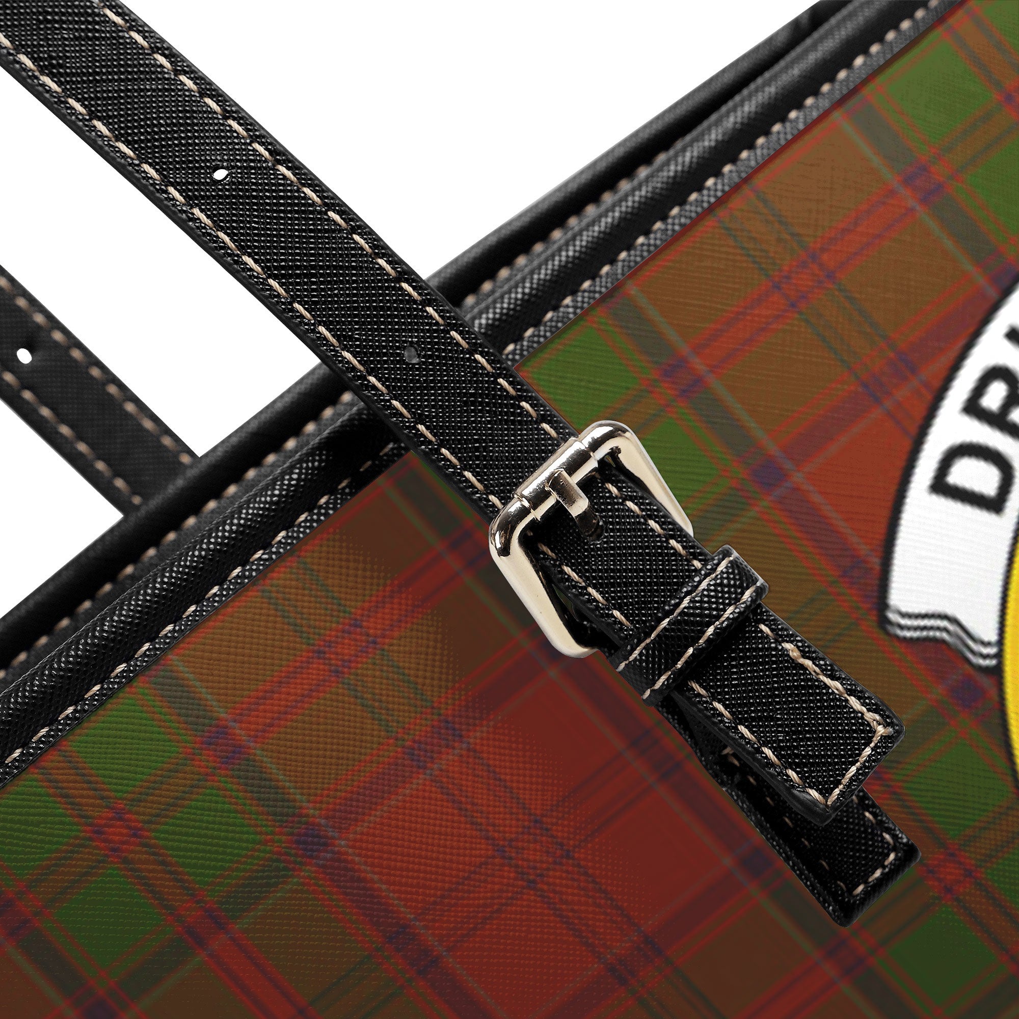 Drummond Clan Tartan Crest Leather Tote Bag