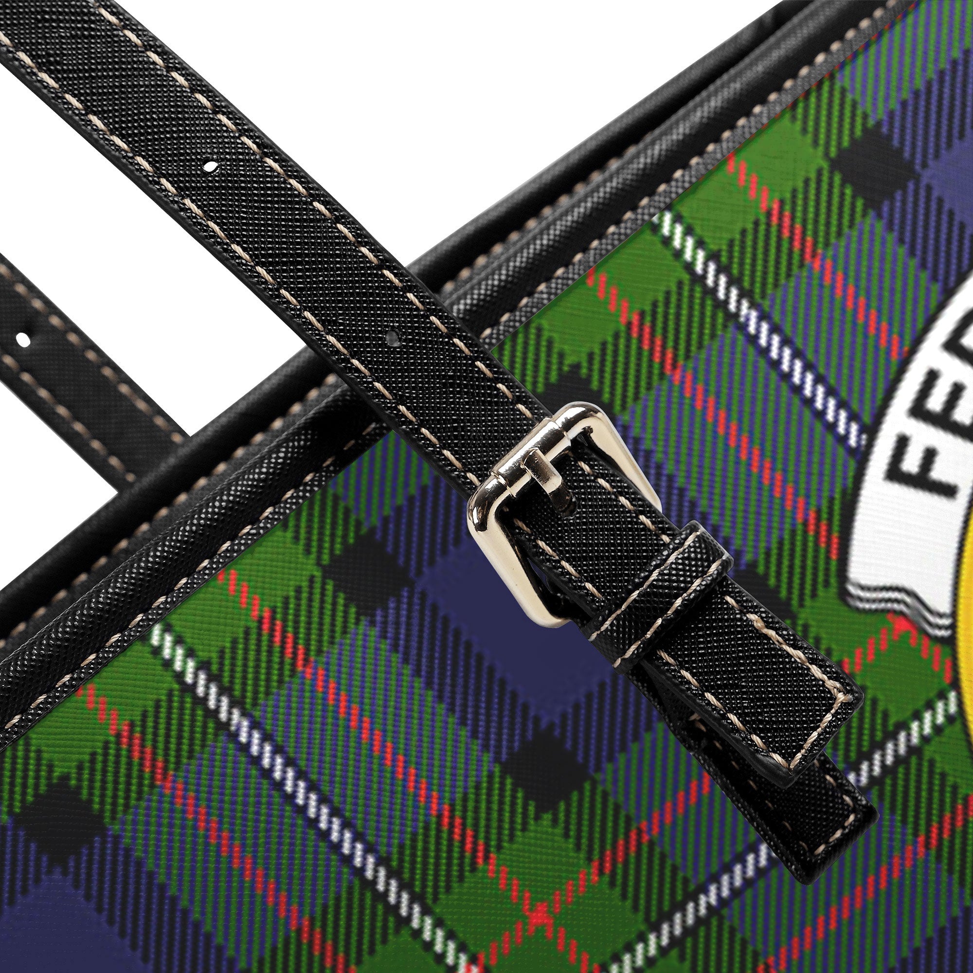 Fergusson Modern Tartan Crest Leather Tote Bag