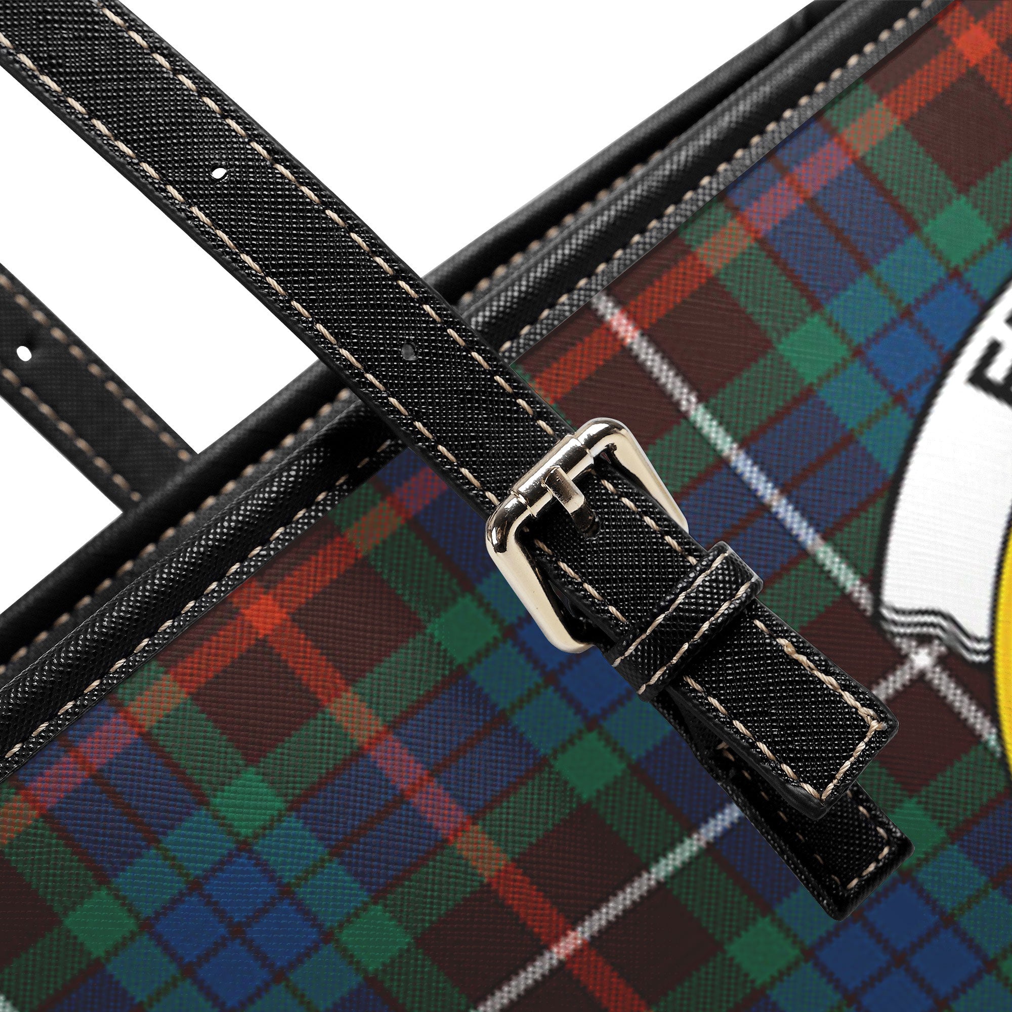 Fraser (of Lovat) Hunting Ancient Tartan Crest Leather Tote Bag