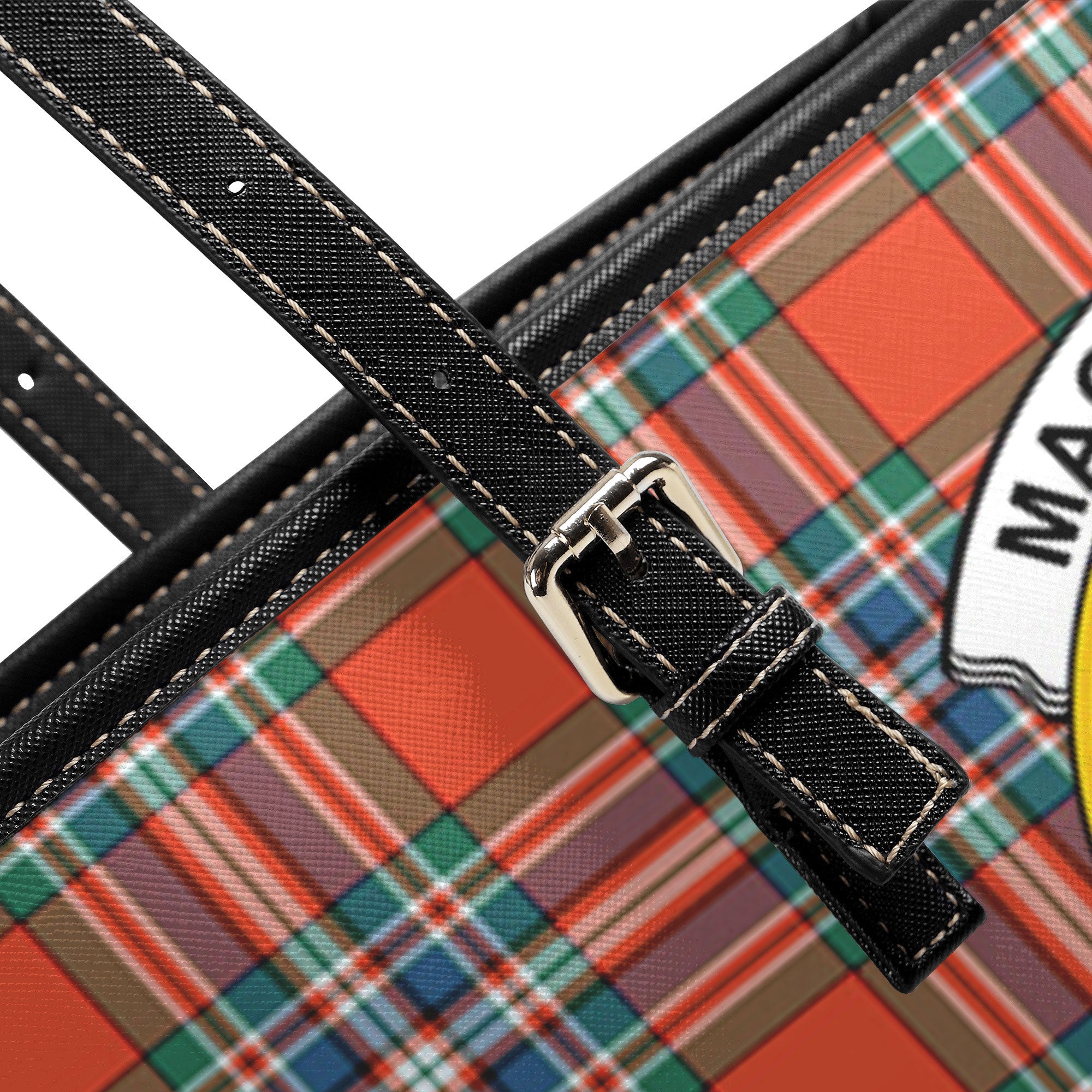 MacFarlane Ancient Tartan Crest Leather Tote Bag