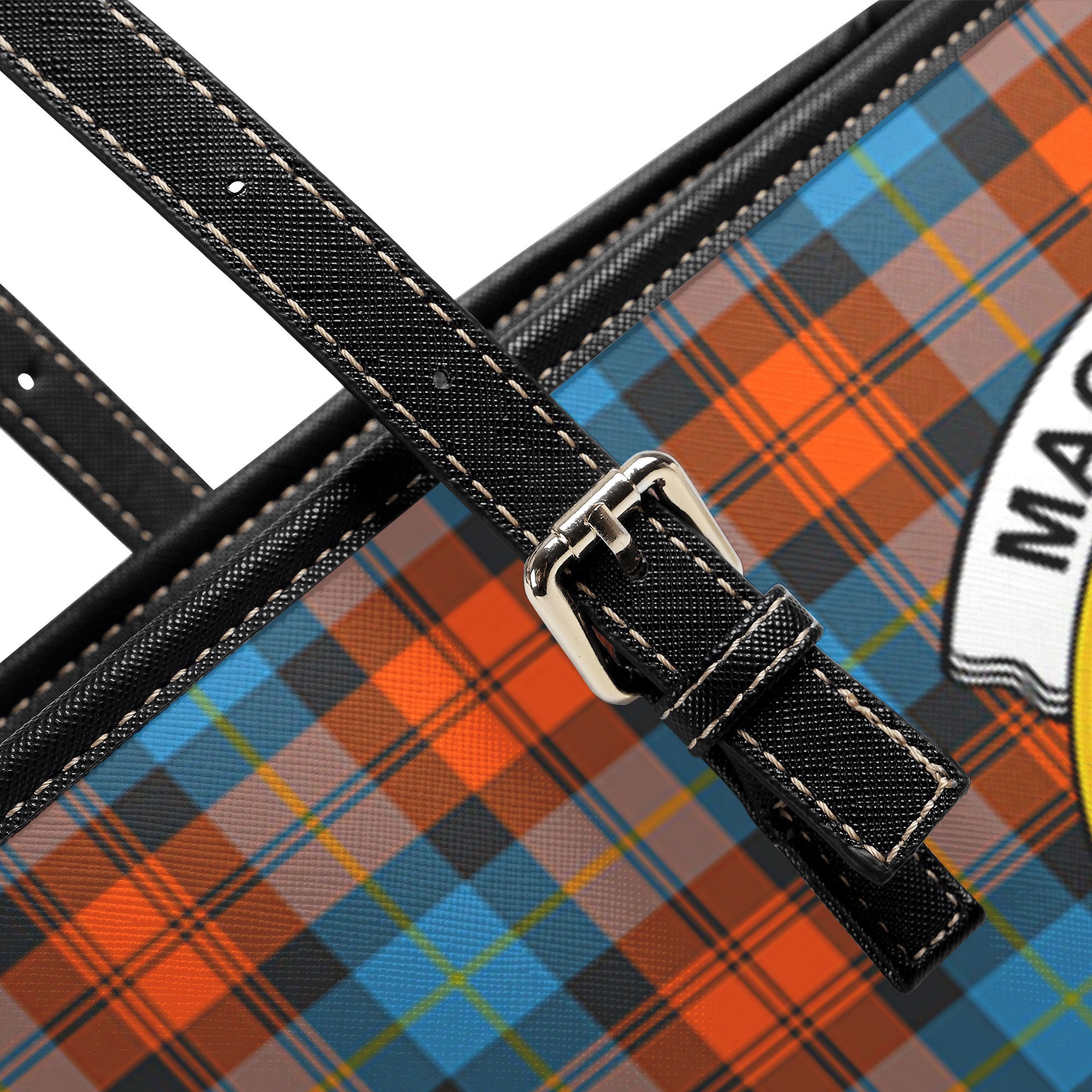 MacLachlan Ancient Tartan Crest Leather Tote Bag