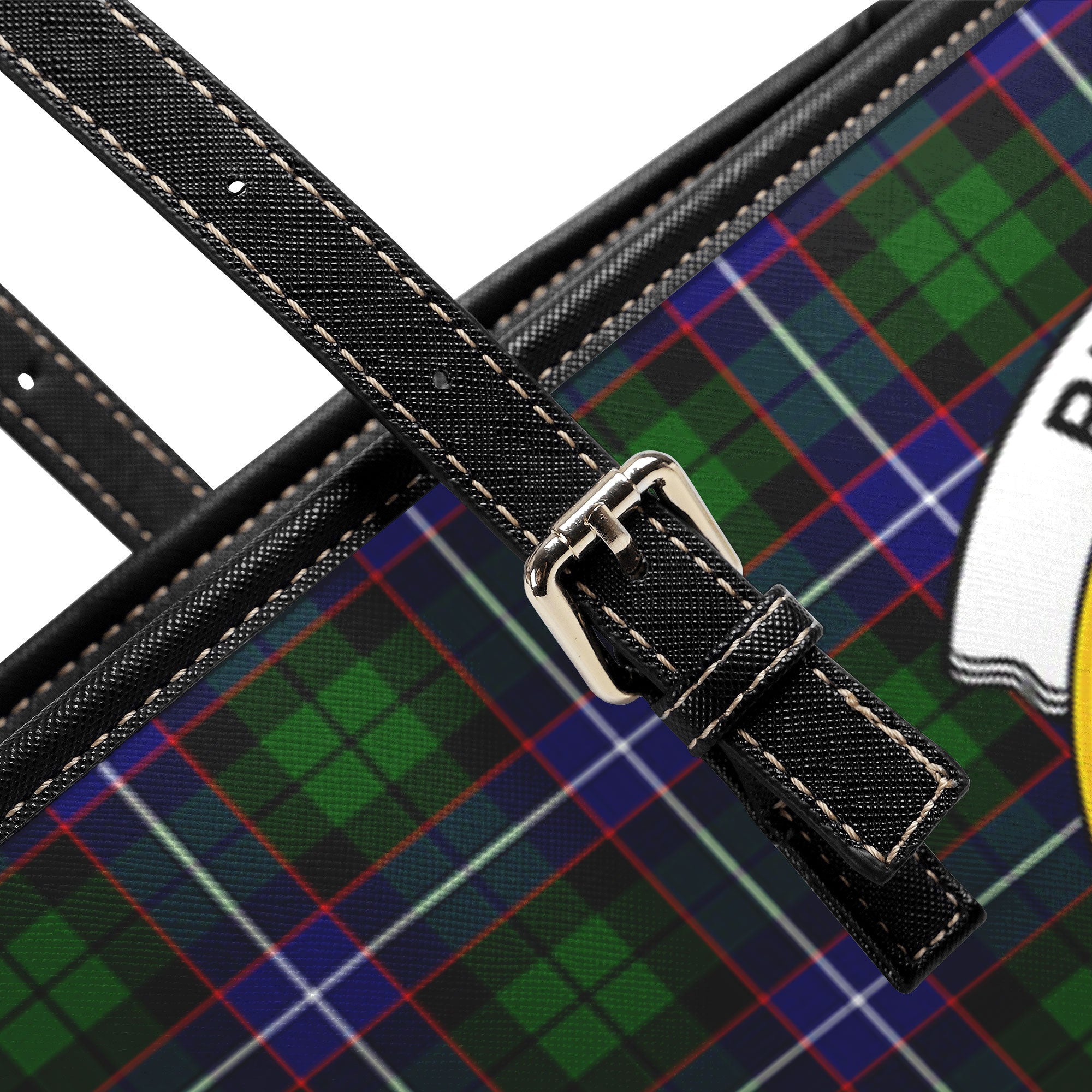 Russell Modern Tartan Crest Leather Tote Bag