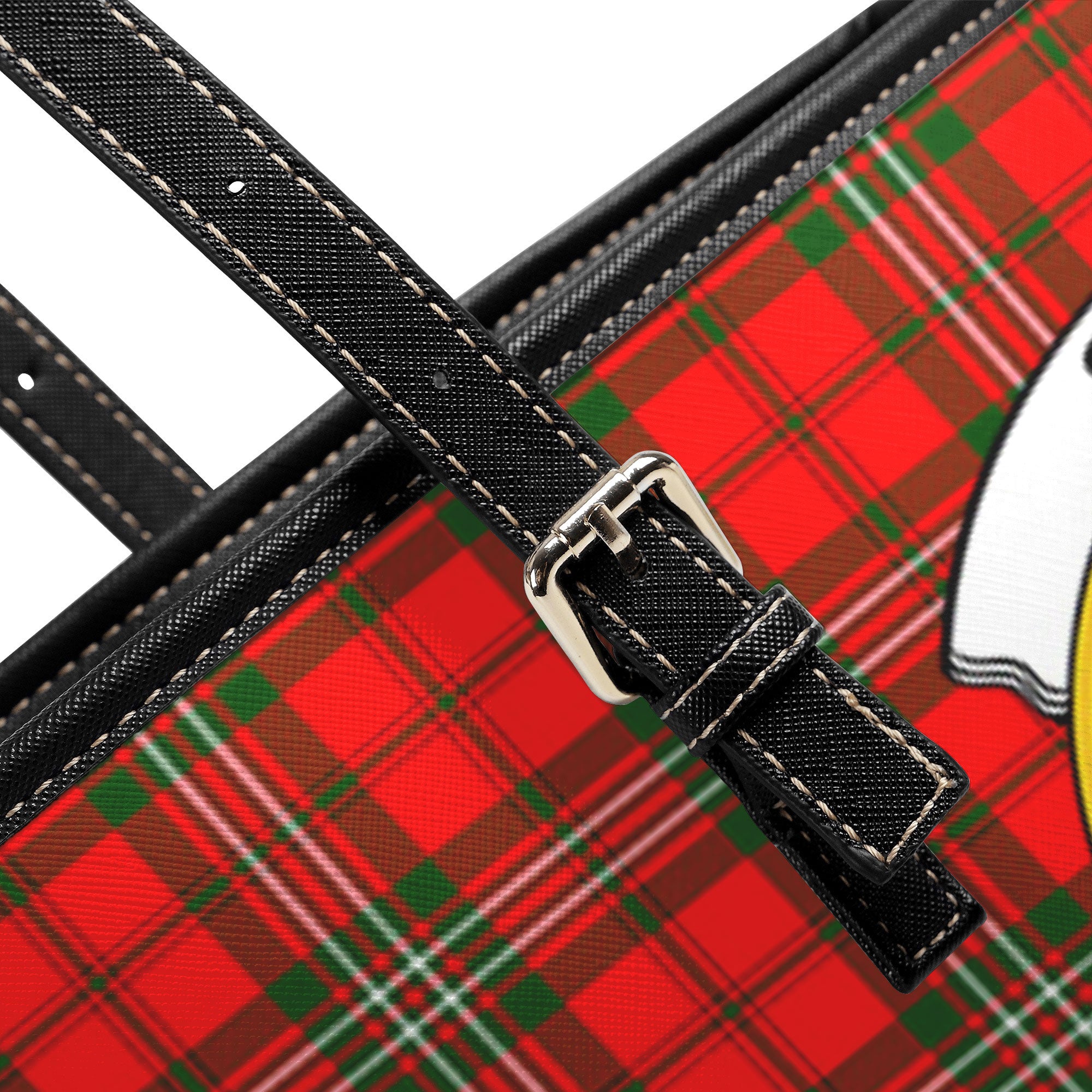 Scott Modern Tartan Crest Leather Tote Bag