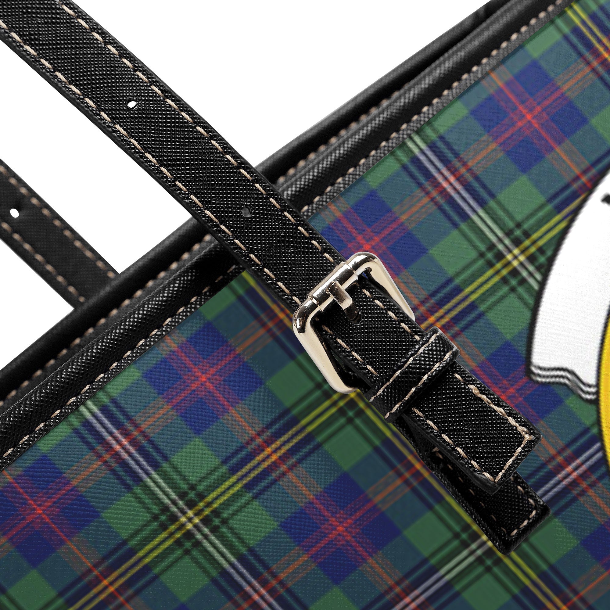 Wood Tartan Crest Leather Tote Bag