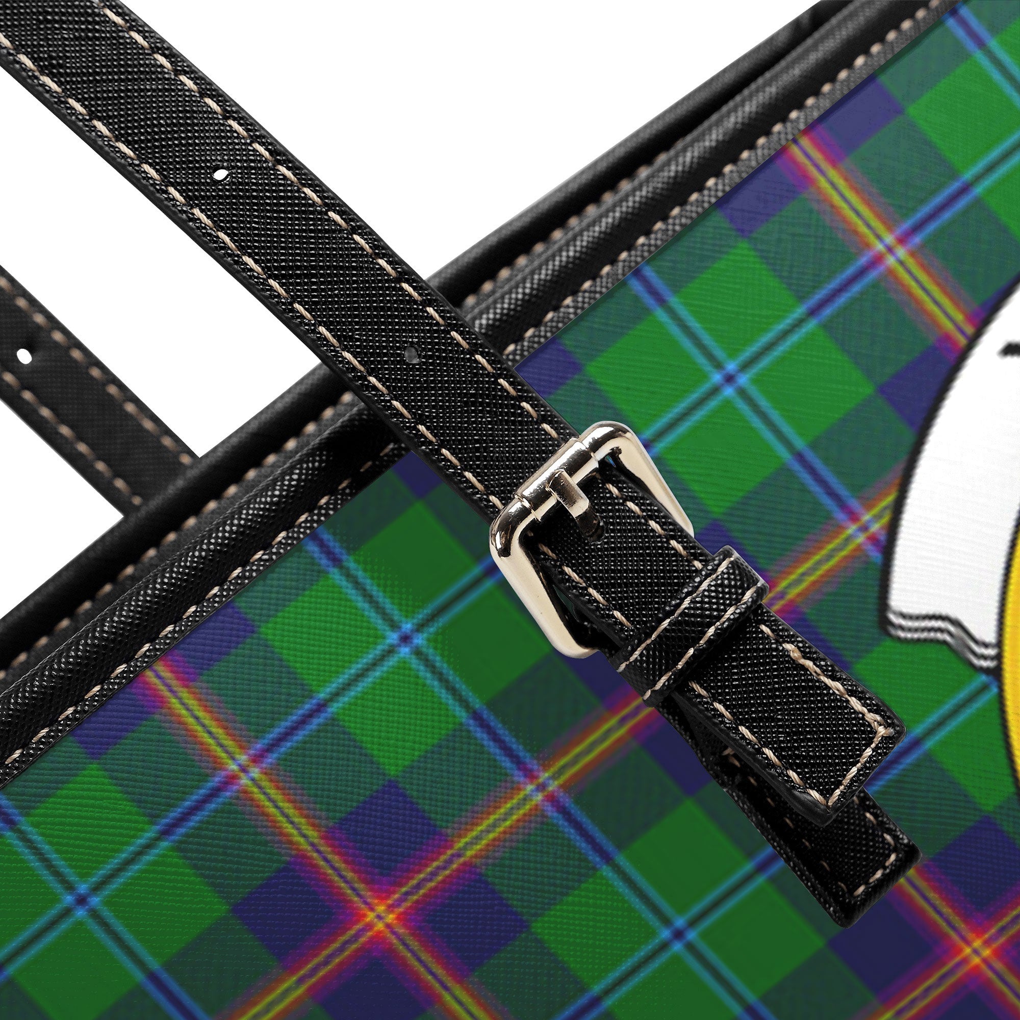 Young Modern Tartan Crest Leather Tote Bag