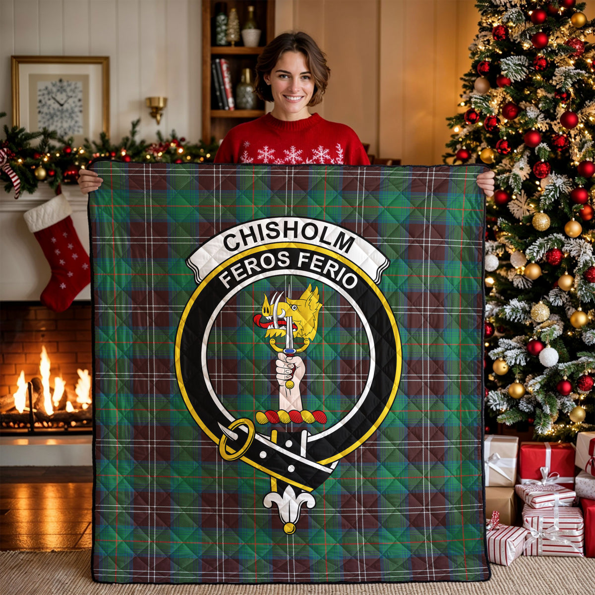 Chisholm Hunting Ancient Tartan Crest Quilt