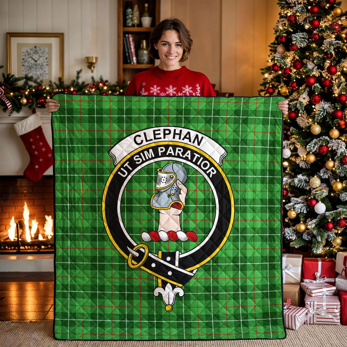 Clephan (or Clephane) Tartan Crest Quilt