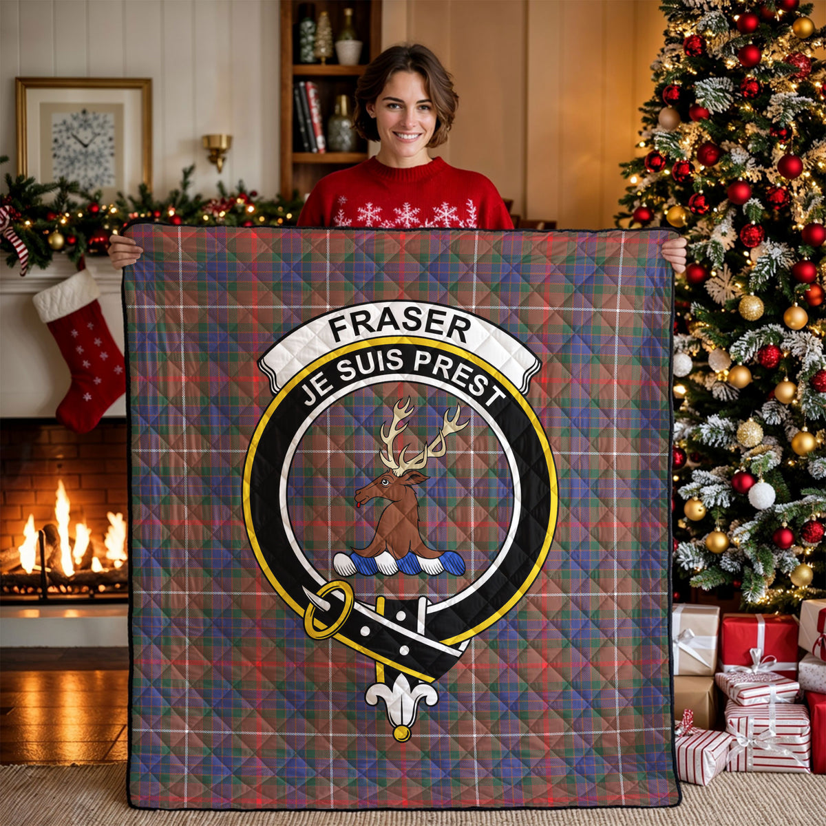 Fraser (of Lovat) Hunting Modern Tartan Crest Quilt