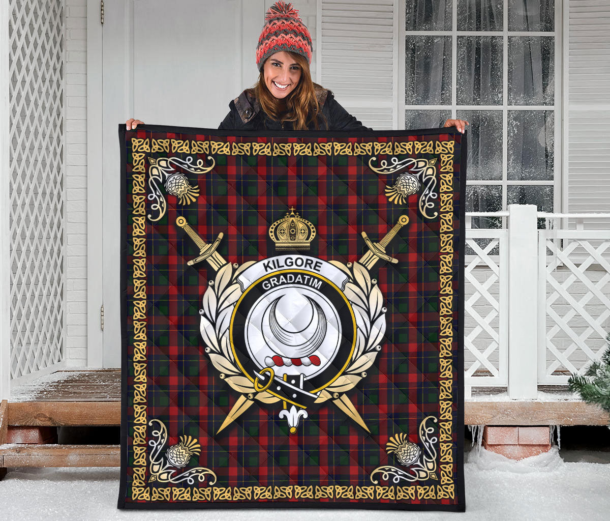 Kilgore Tartan Crest Premium Quilt - Celtic Thistle Style