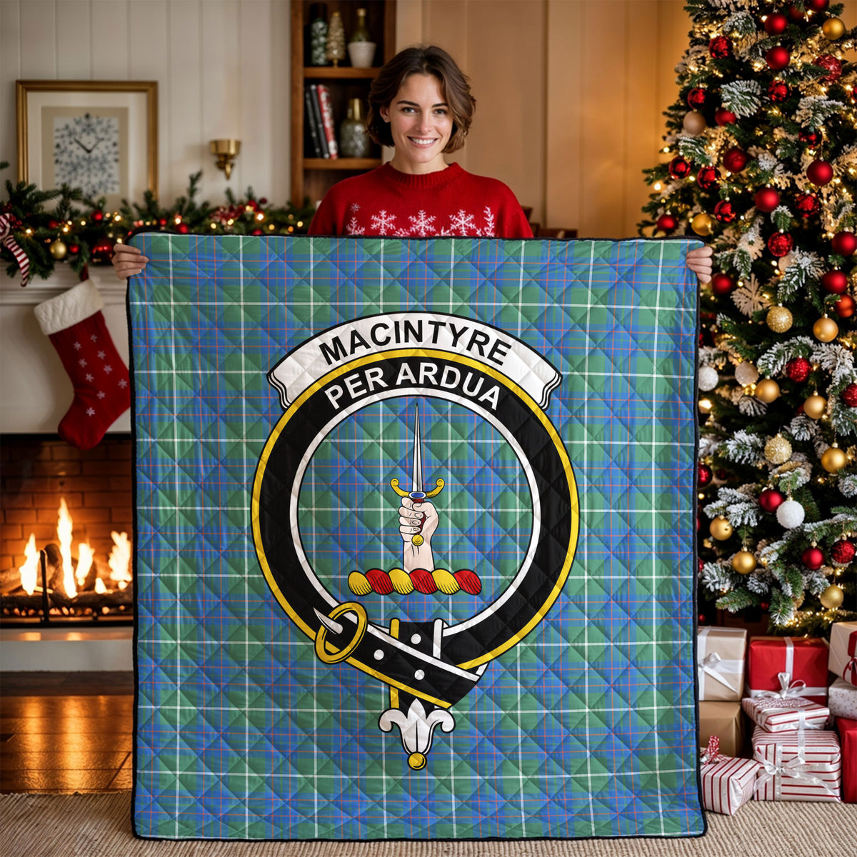 MacIntyre Hunting Ancient Tartan Crest Quilt