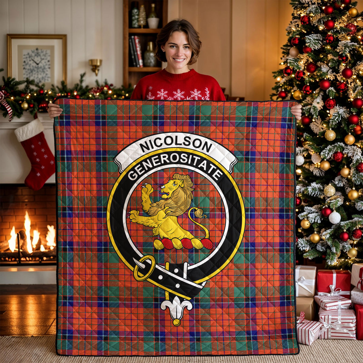 Nicolson Ancient Old Tartan Crest Quilt