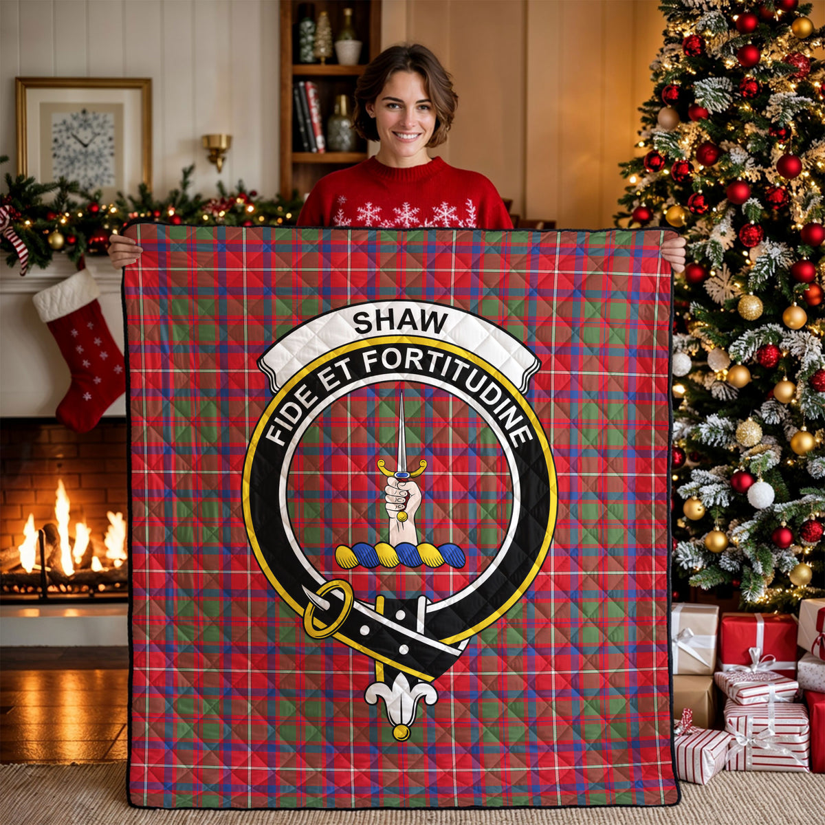 Shaw Red Modern Tartan Crest Quilt