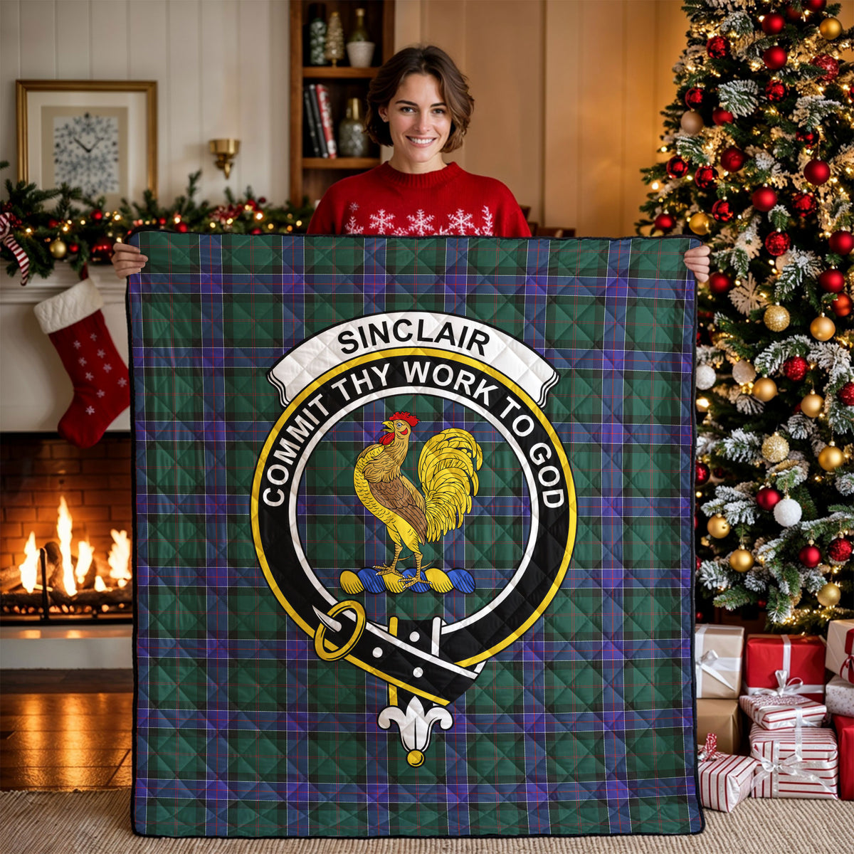 Sinclair Hunting Modern Tartan Crest Quilt