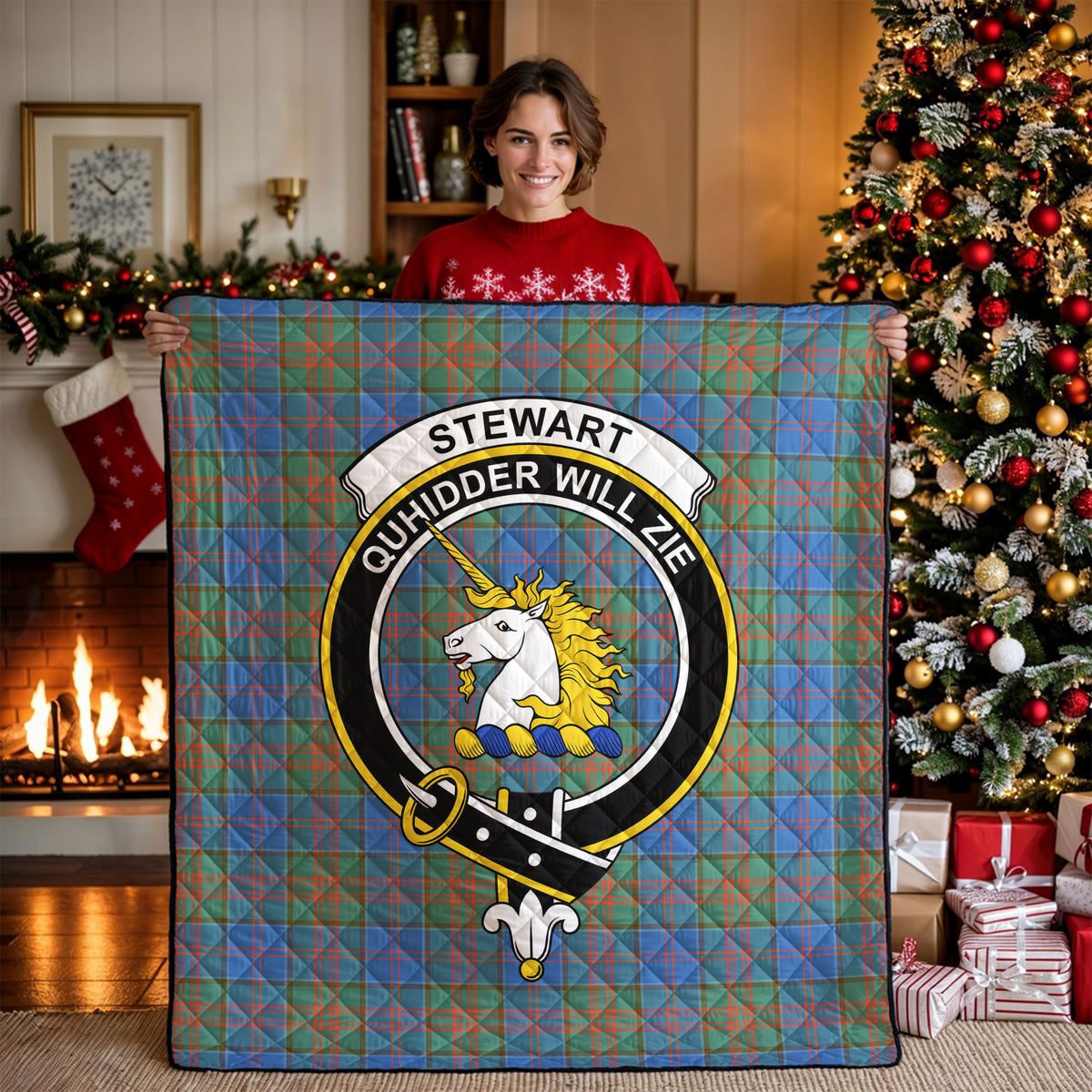 Stewart of Appin Hunting Ancient Tartan Crest Quilt