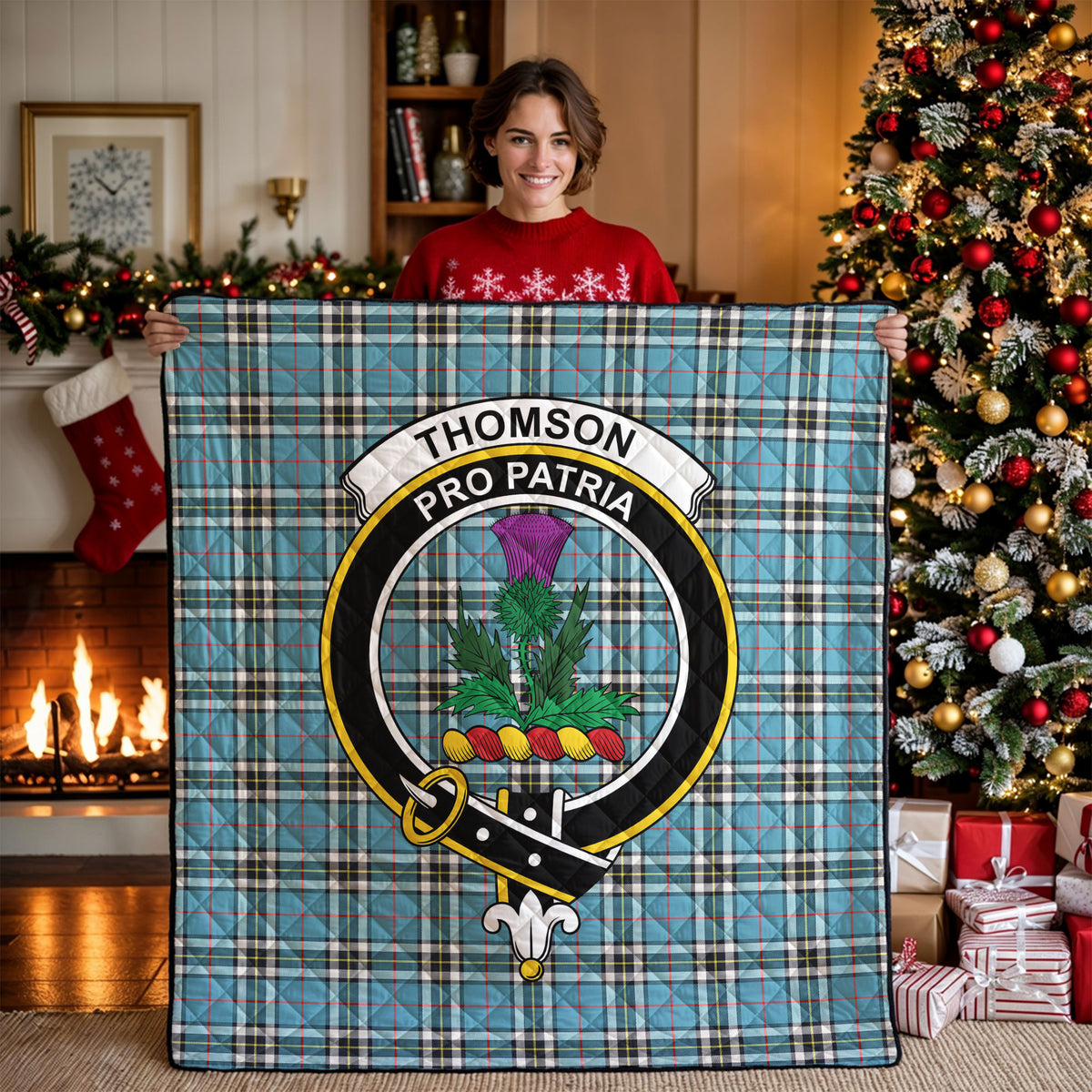 Thomson Blue Tartan Crest Quilt