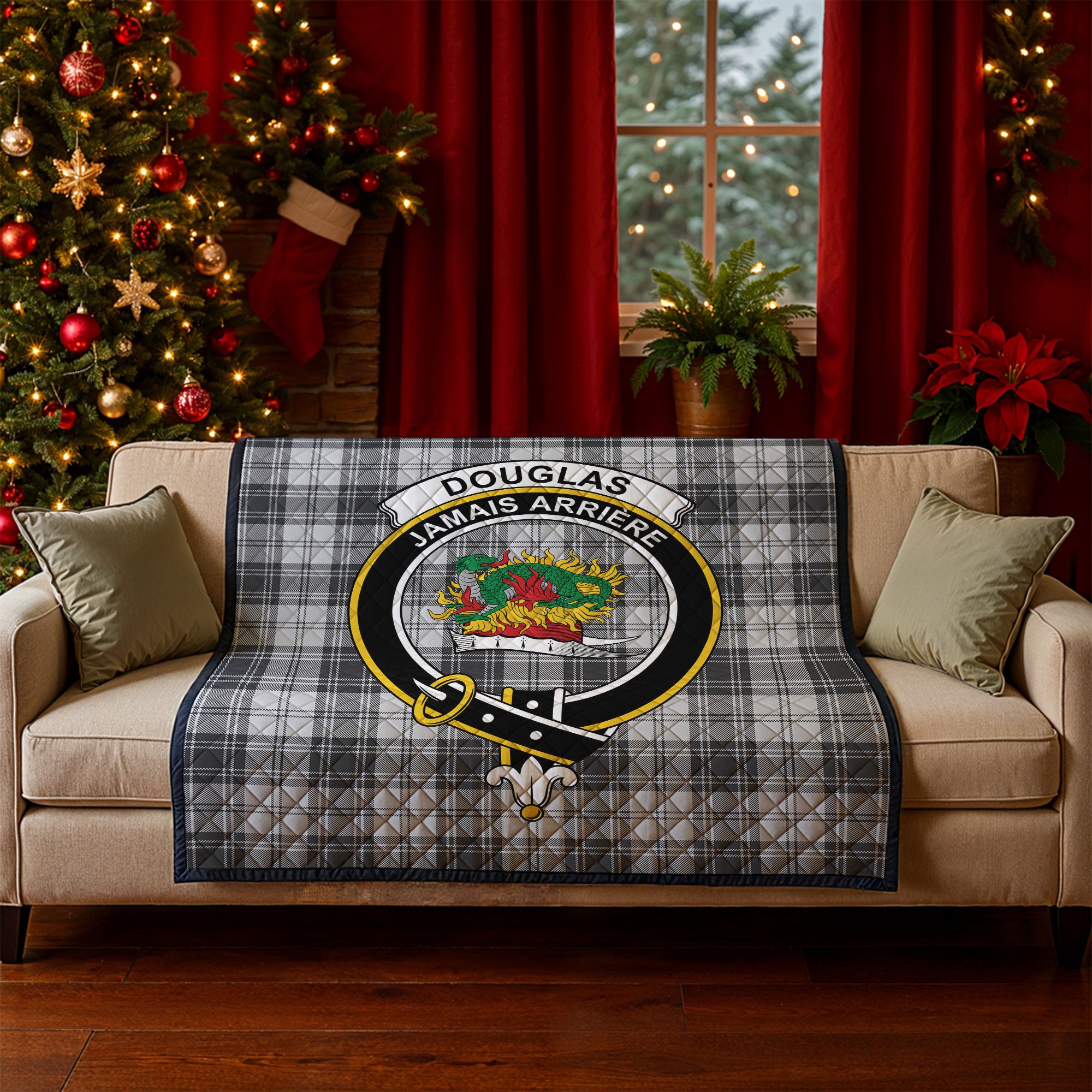 Douglas Grey Modern Tartan Crest Quilt