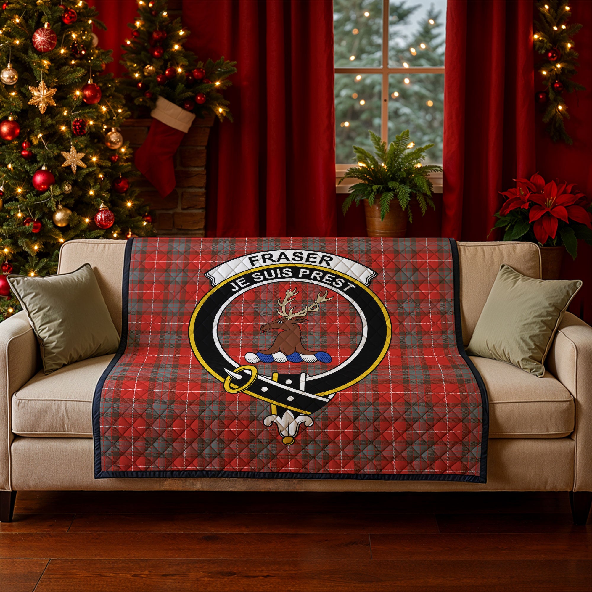 Fraser (of Lovat) Weathered Tartan Crest Quilt