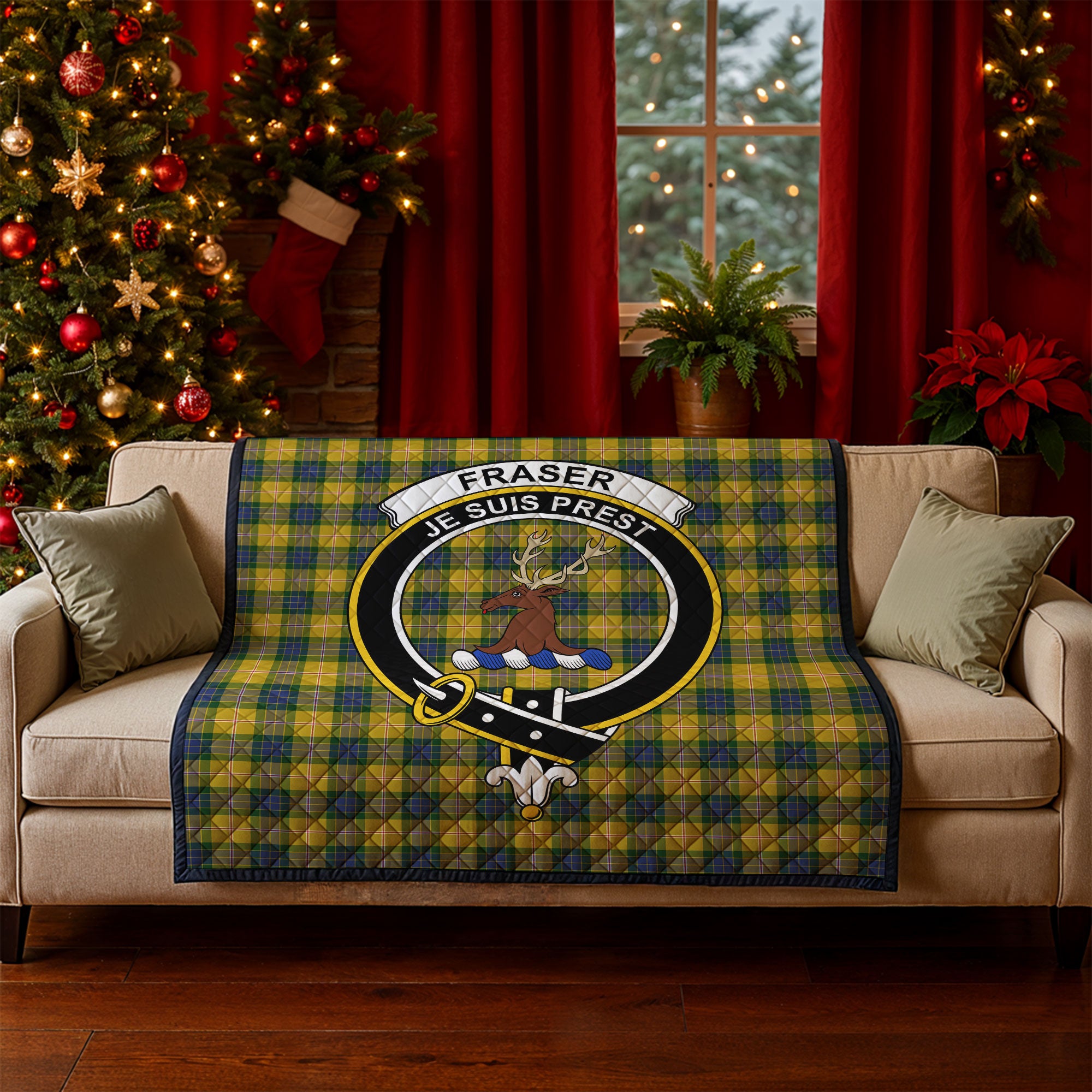 Fraser (of Lovat) Yellow Tartan Crest Quilt
