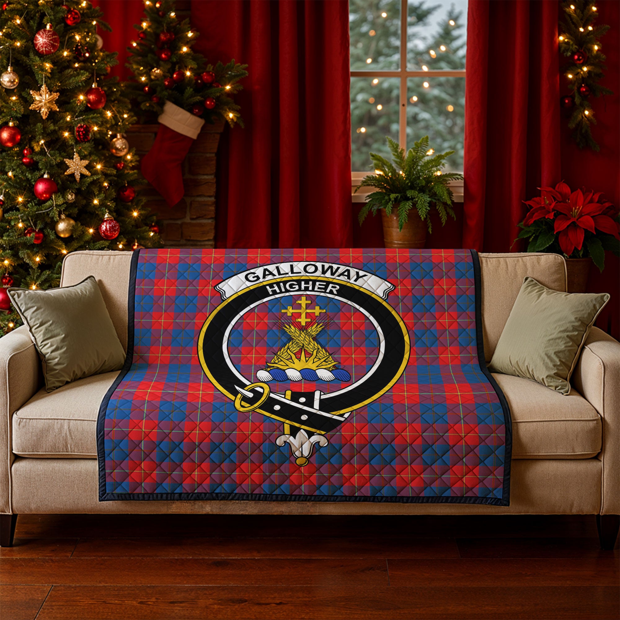 Galloway Red Tartan Crest Quilt
