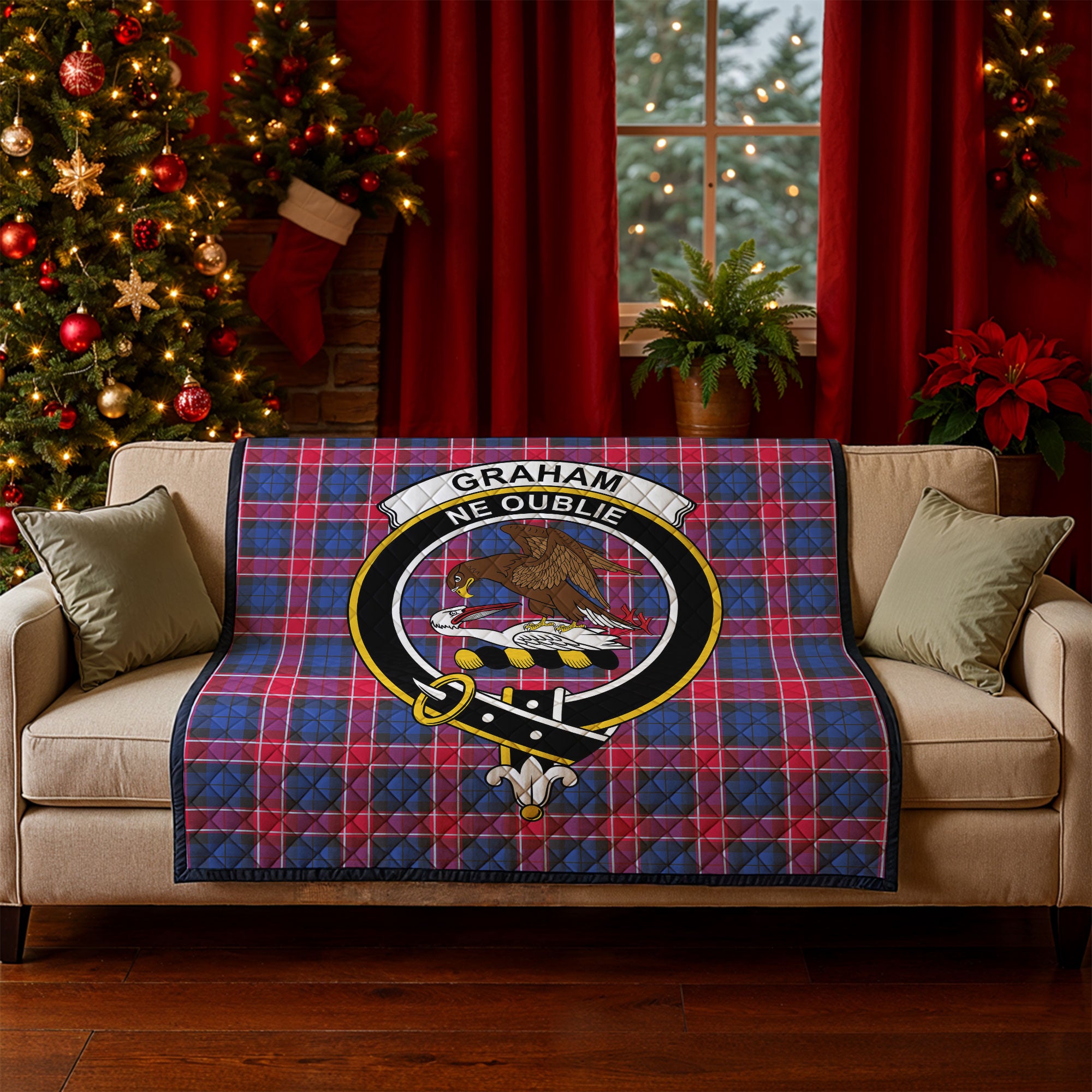 Graham of Menteith Red Tartan Crest Quilt