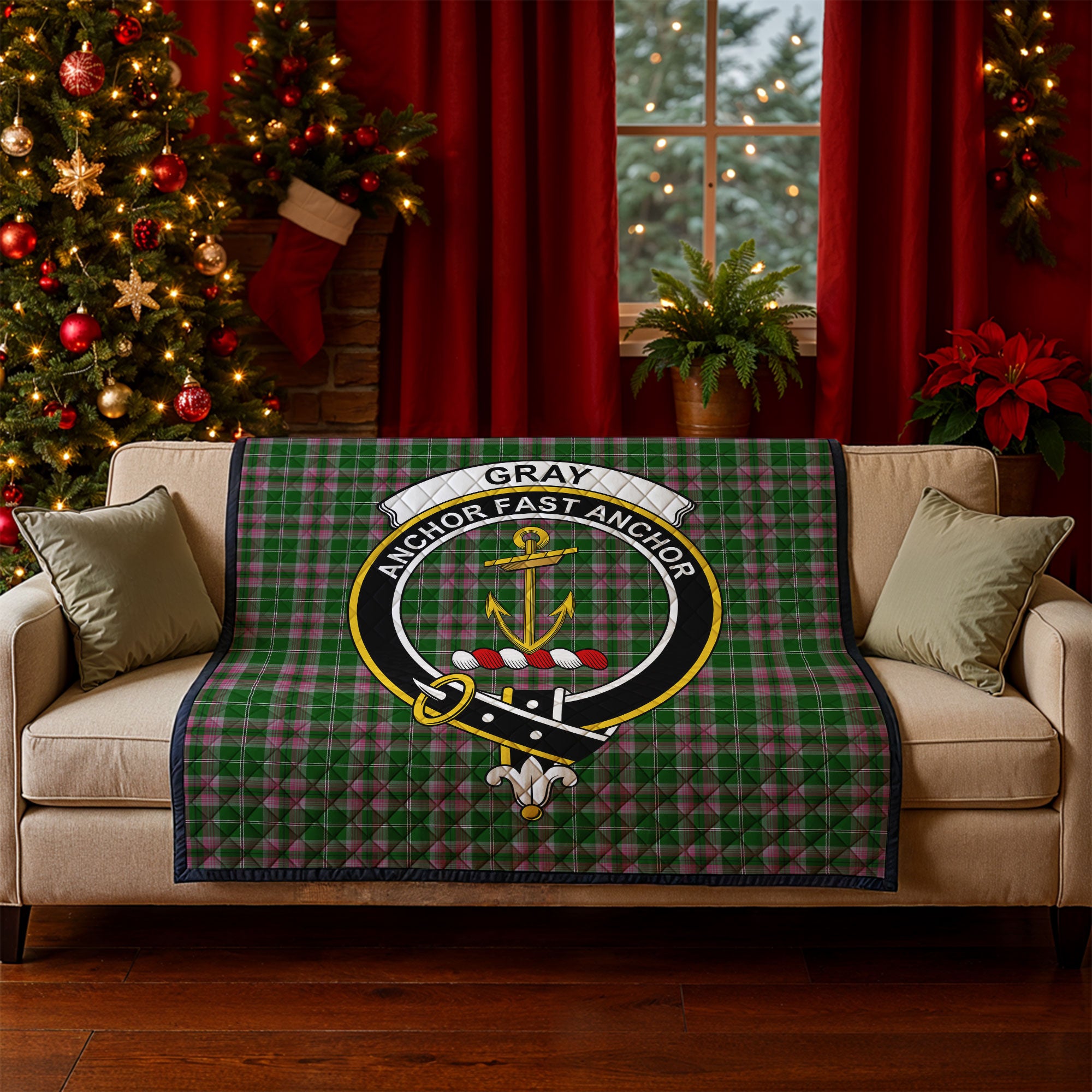 Gray Hunting Tartan Crest Quilt