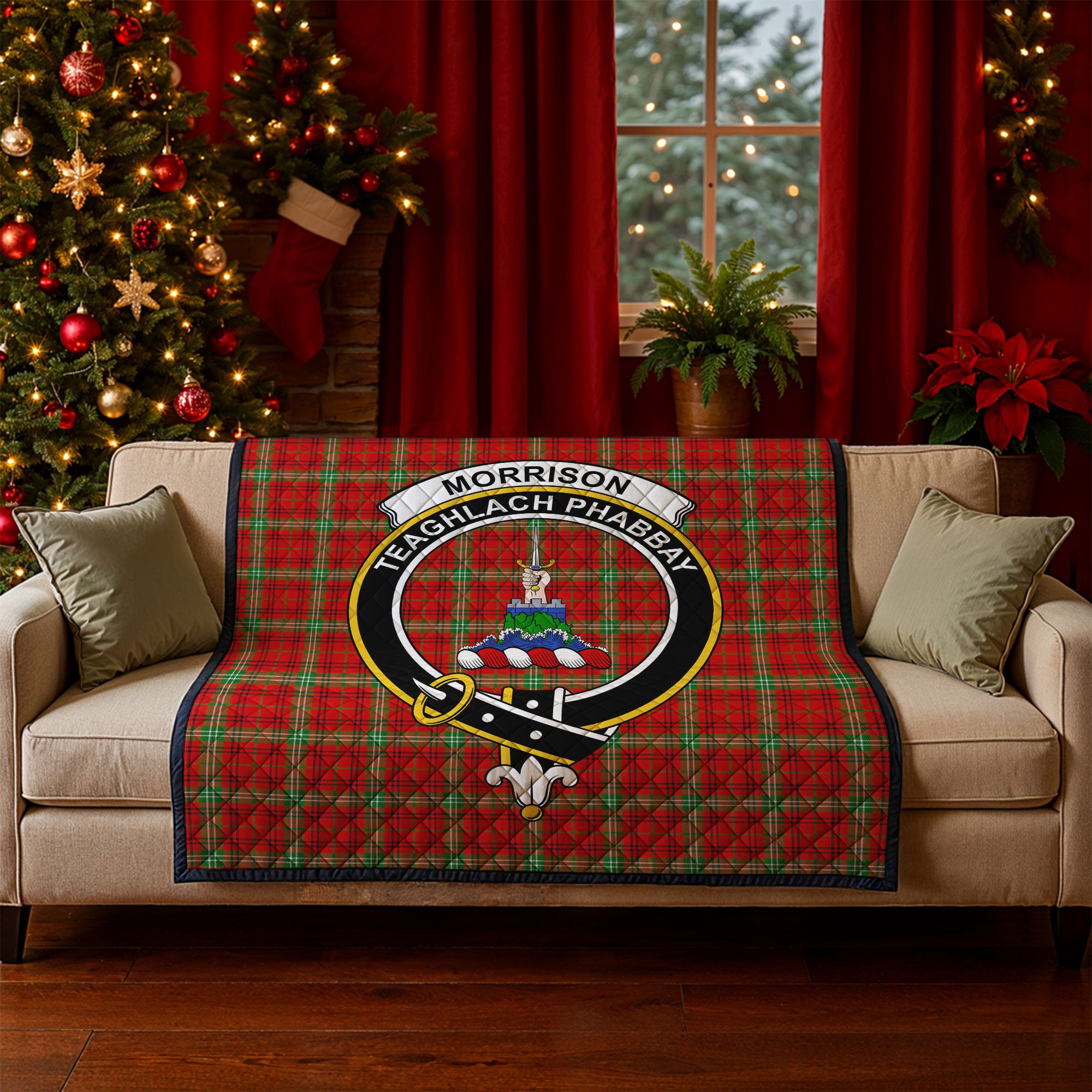 Morrison Red Modern Tartan Crest Quilt