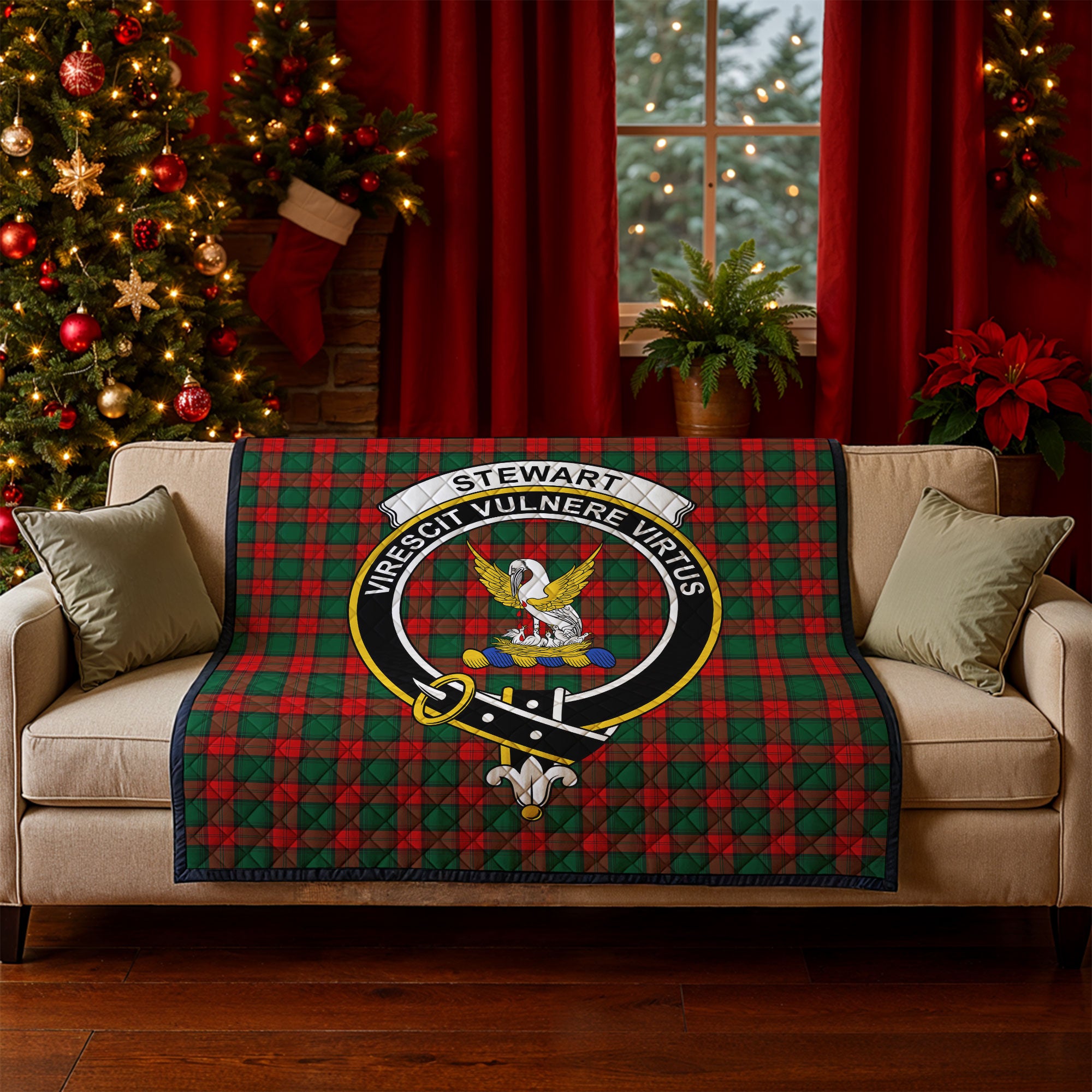 Stewart Atholl Modern Tartan Crest Quilt