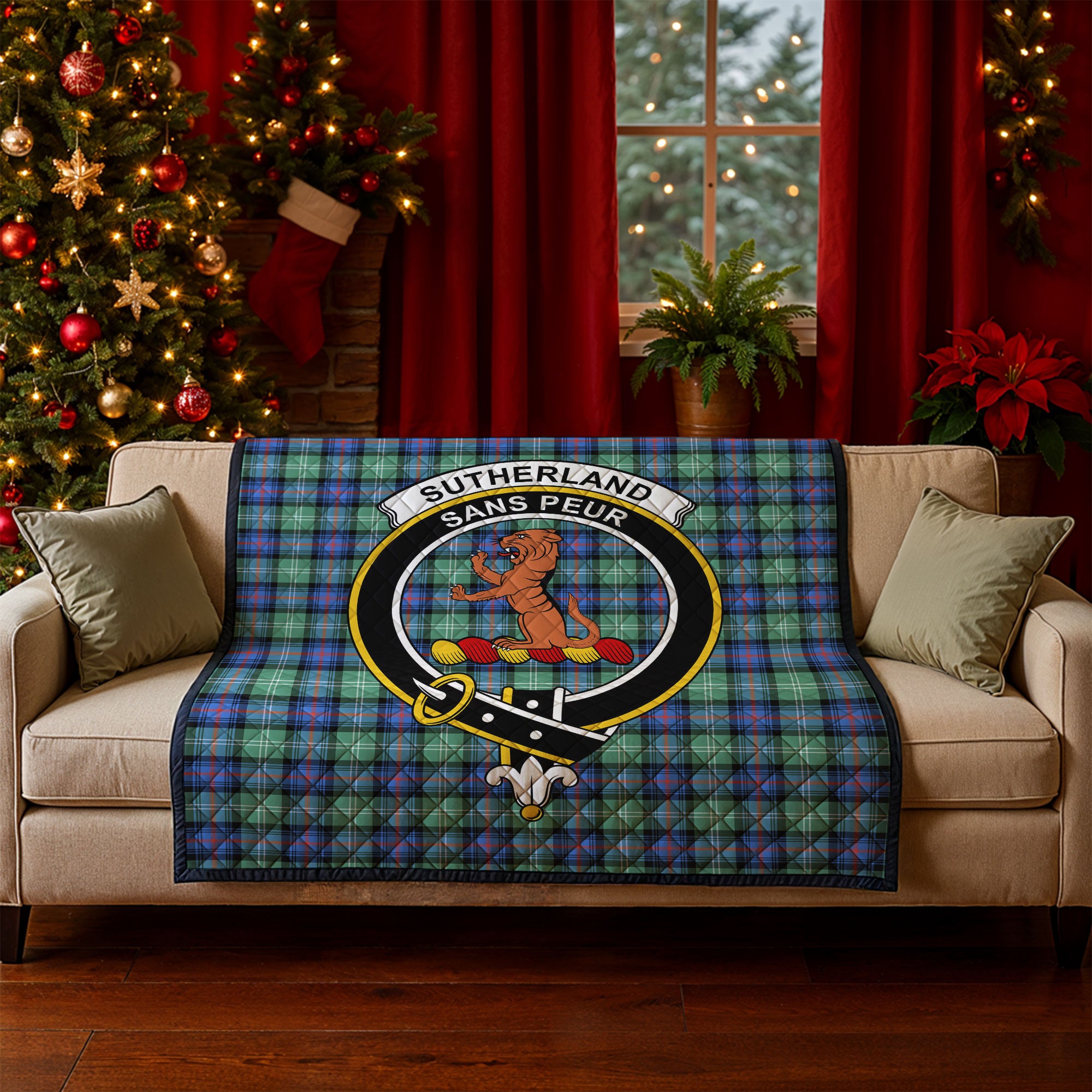 Sutherland Old Ancient Tartan Crest Quilt