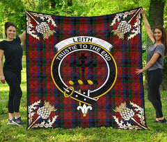 Leith Tartan Crest Premium Quilt - Gold Thistle Style