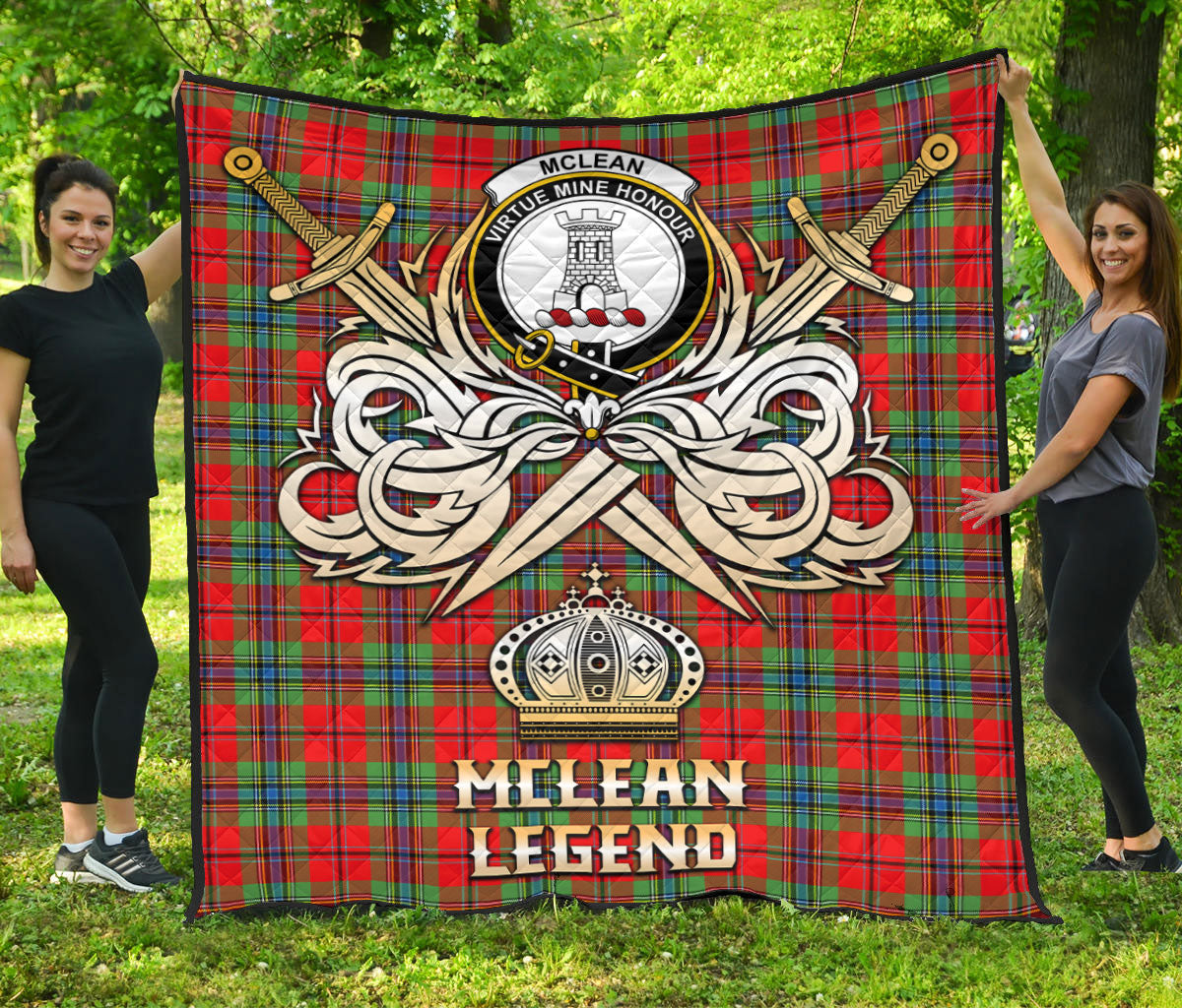 McLean of Duart Modern Tartan Crest Legend Gold Royal Premium Quilt