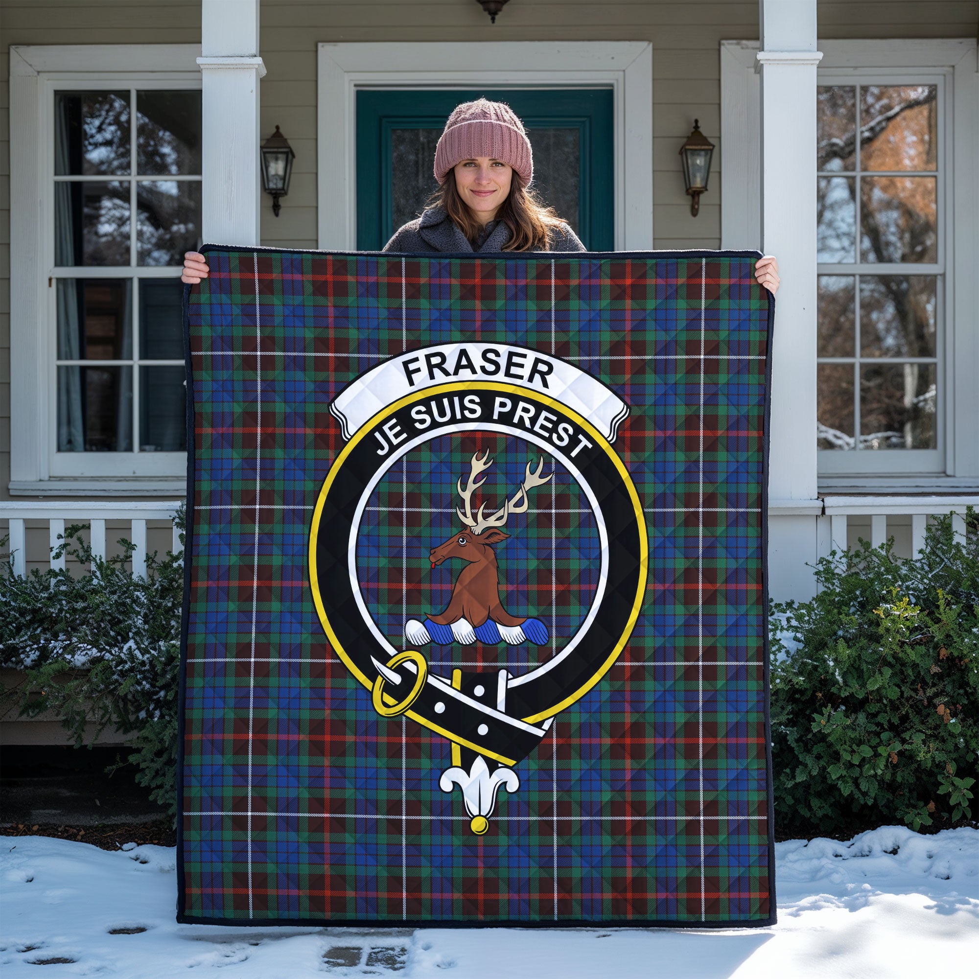 Fraser (of Lovat) Hunting Ancient Tartan Crest Quilt