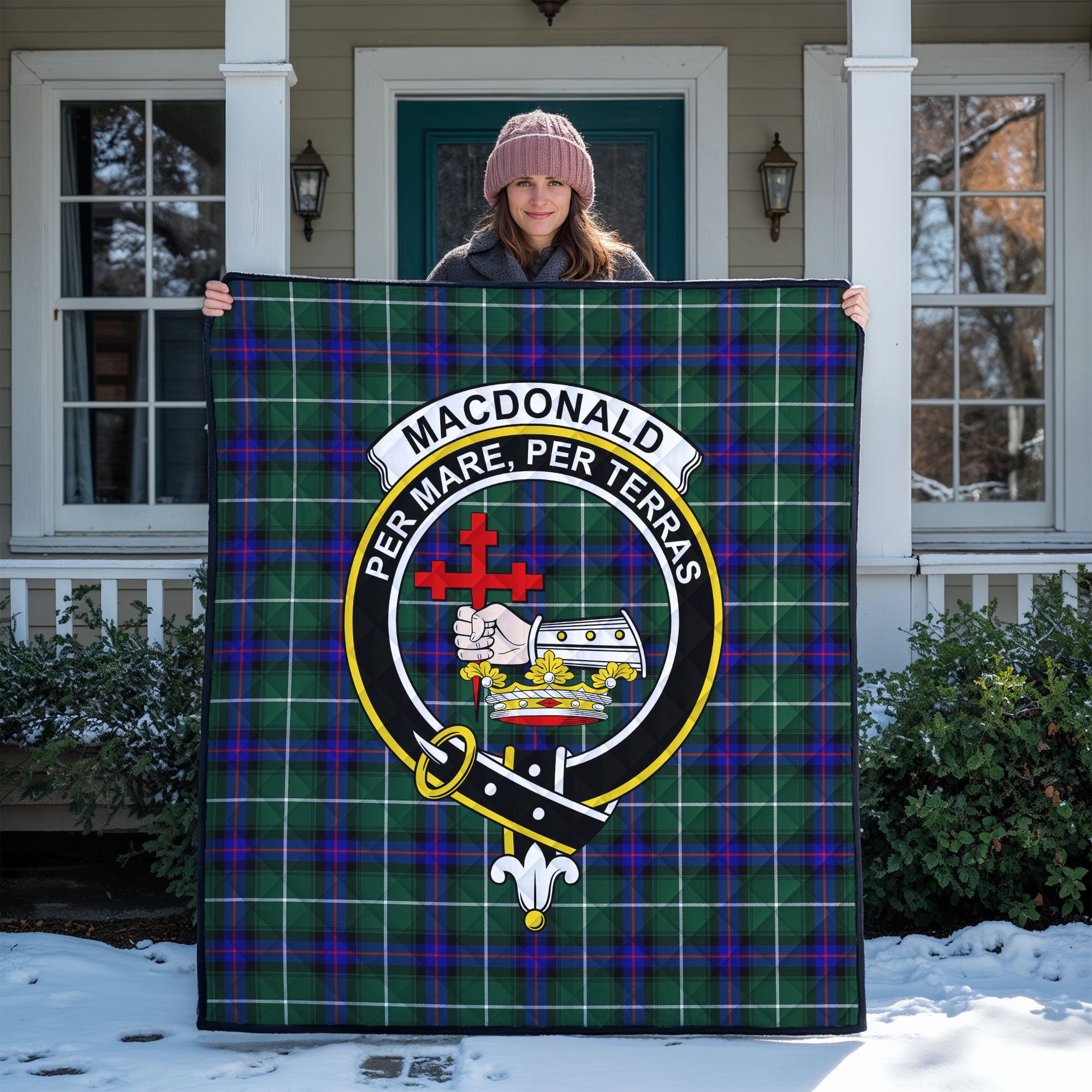 MacDonald of the Isles Hunting Modern Tartan Crest Quilt