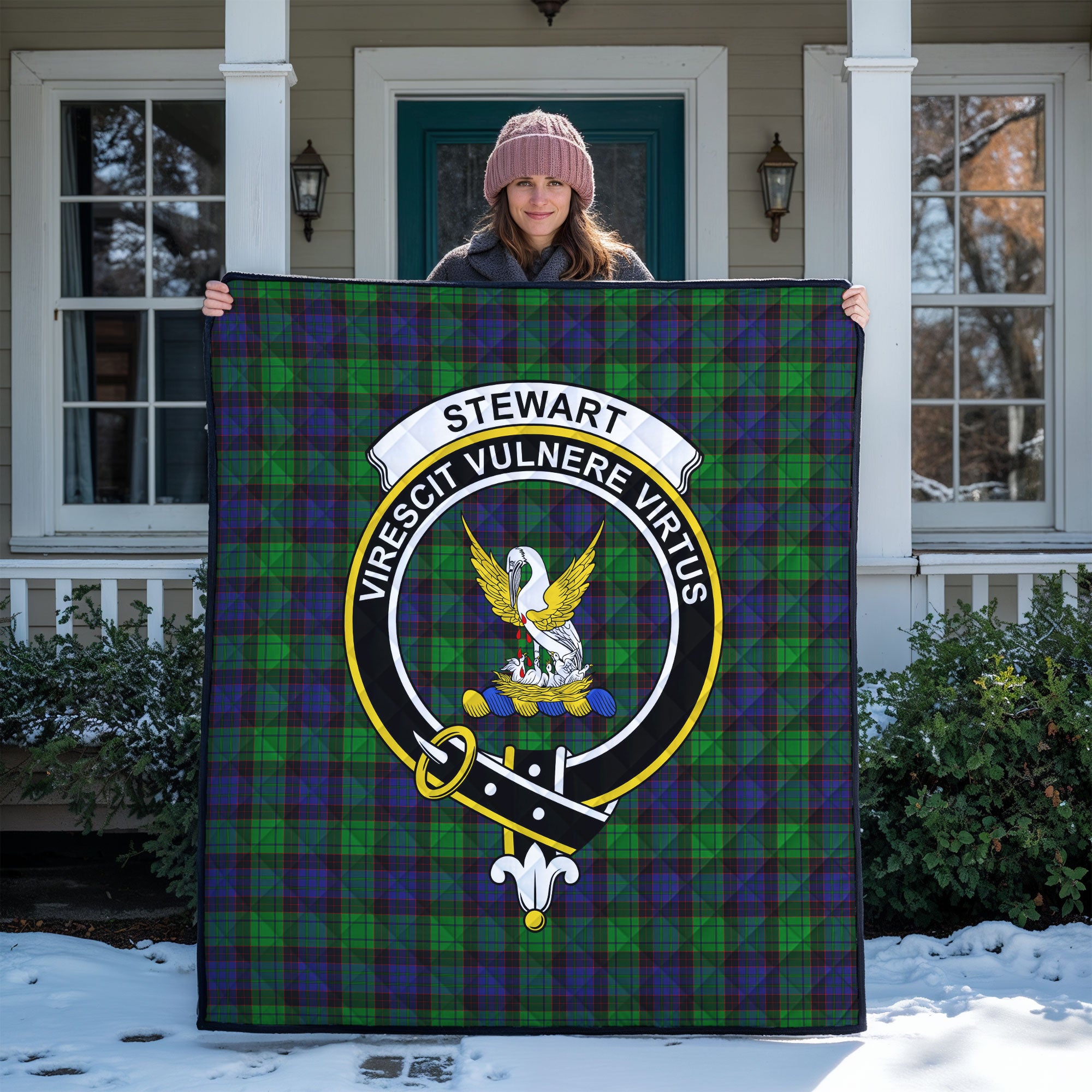 Stewart Old Modern Tartan Crest Quilt