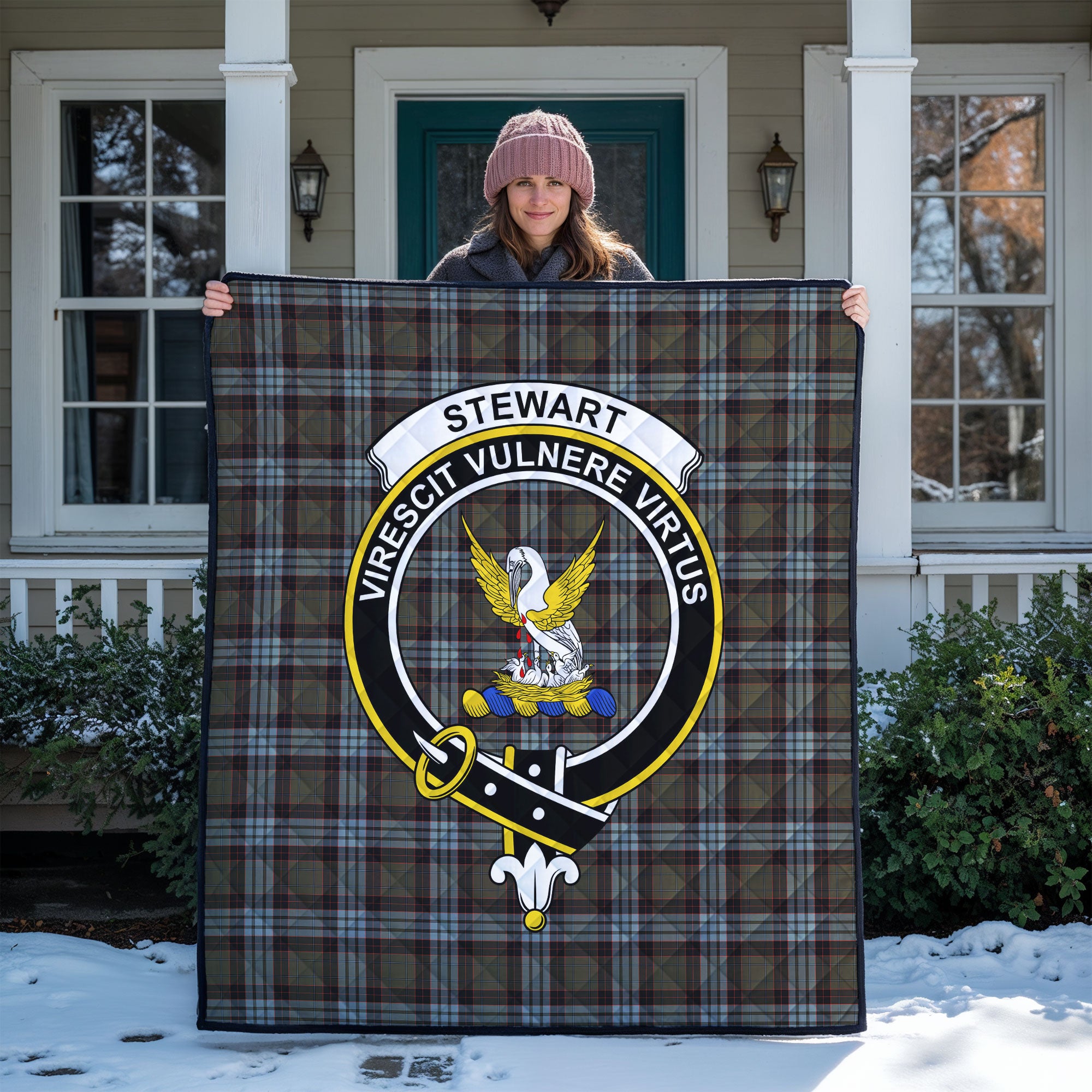 Stewart Old Weathered Tartan Crest Quilt