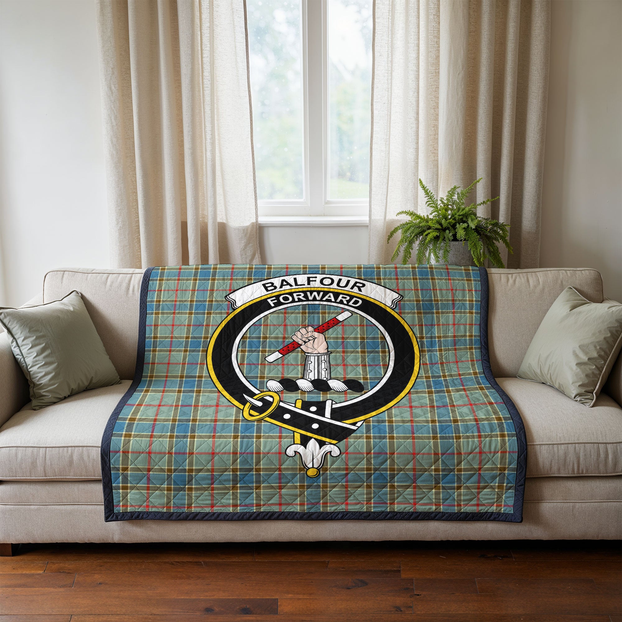Balfour Blue Tartan Crest Quilt