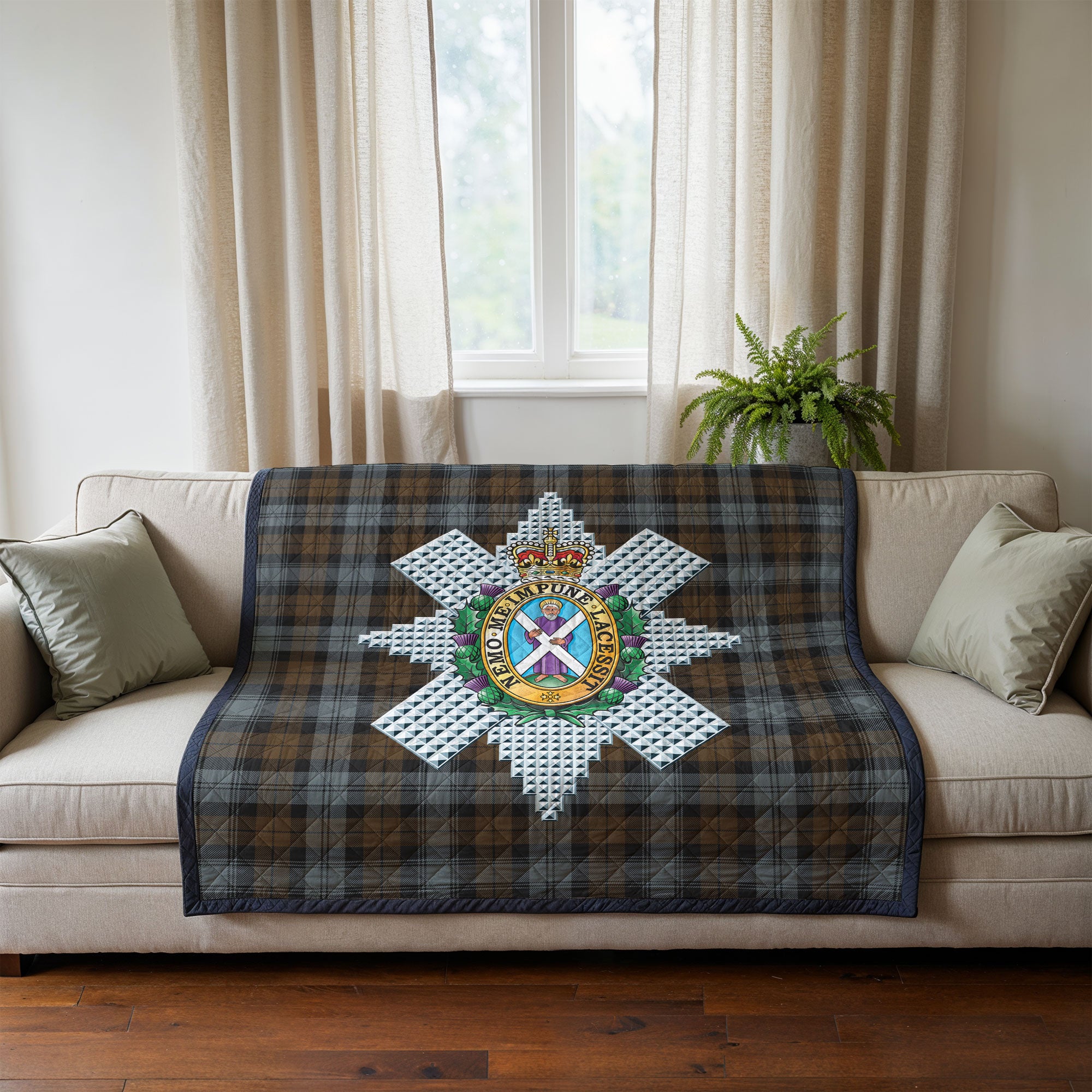 Black Watch Weathered Tartan Crest Quilt