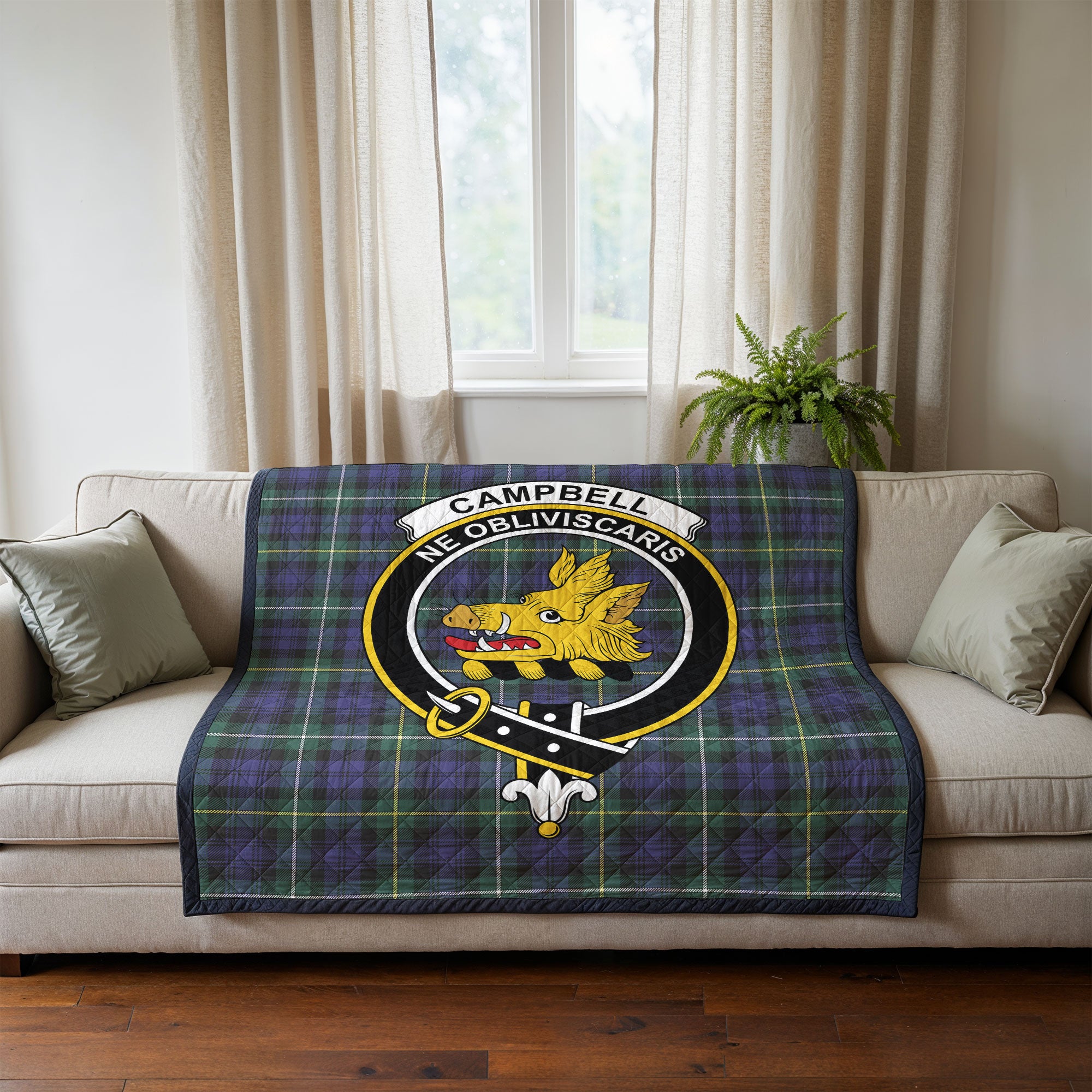 Campbell Argyll Modern Tartan Crest Quilt
