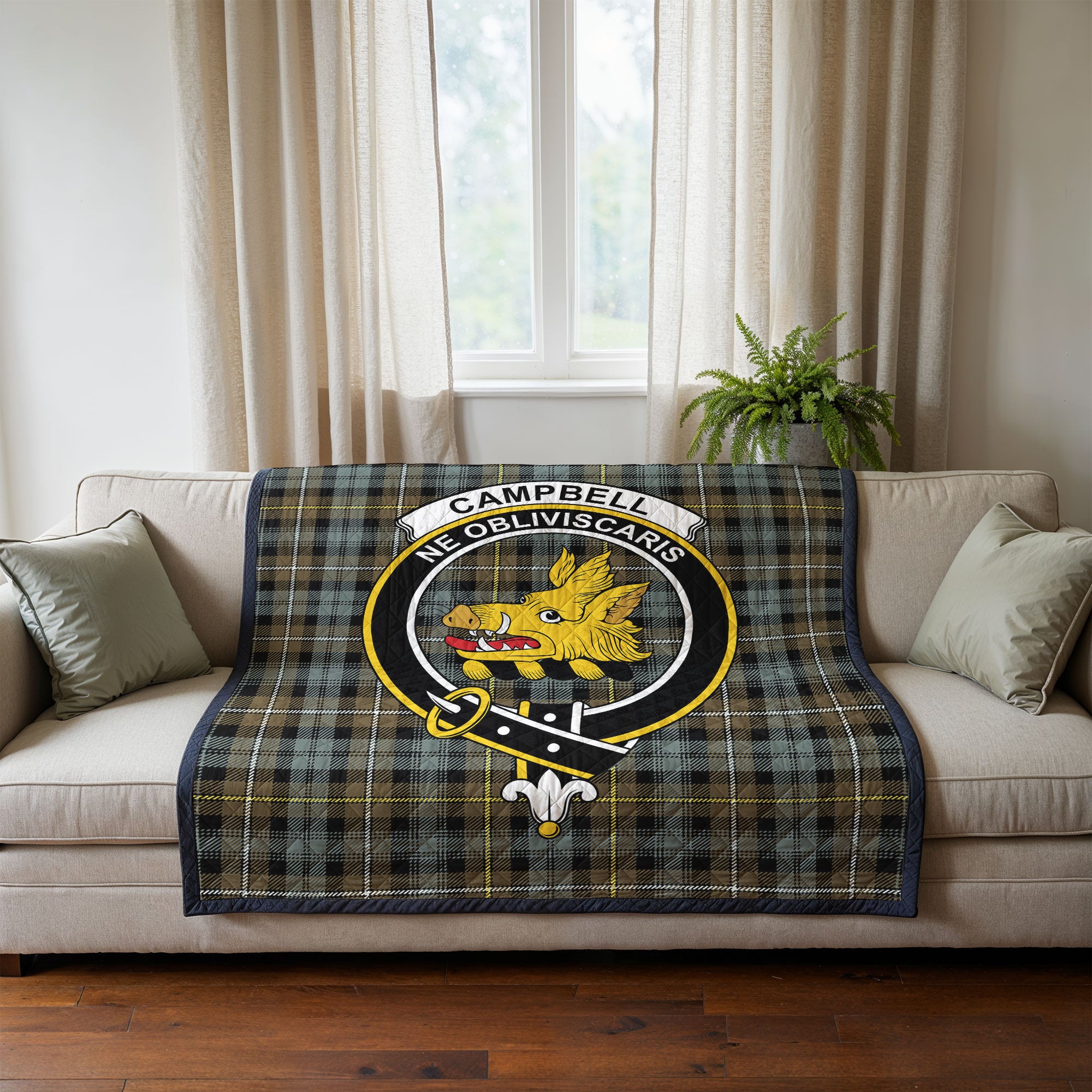 Campbell Argyll Weathered Tartan Crest Quilt