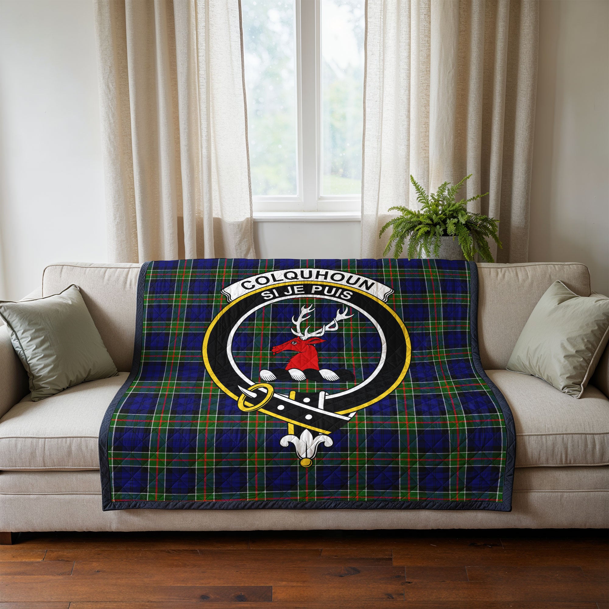 Colquhoun Modern Tartan Crest Quilt
