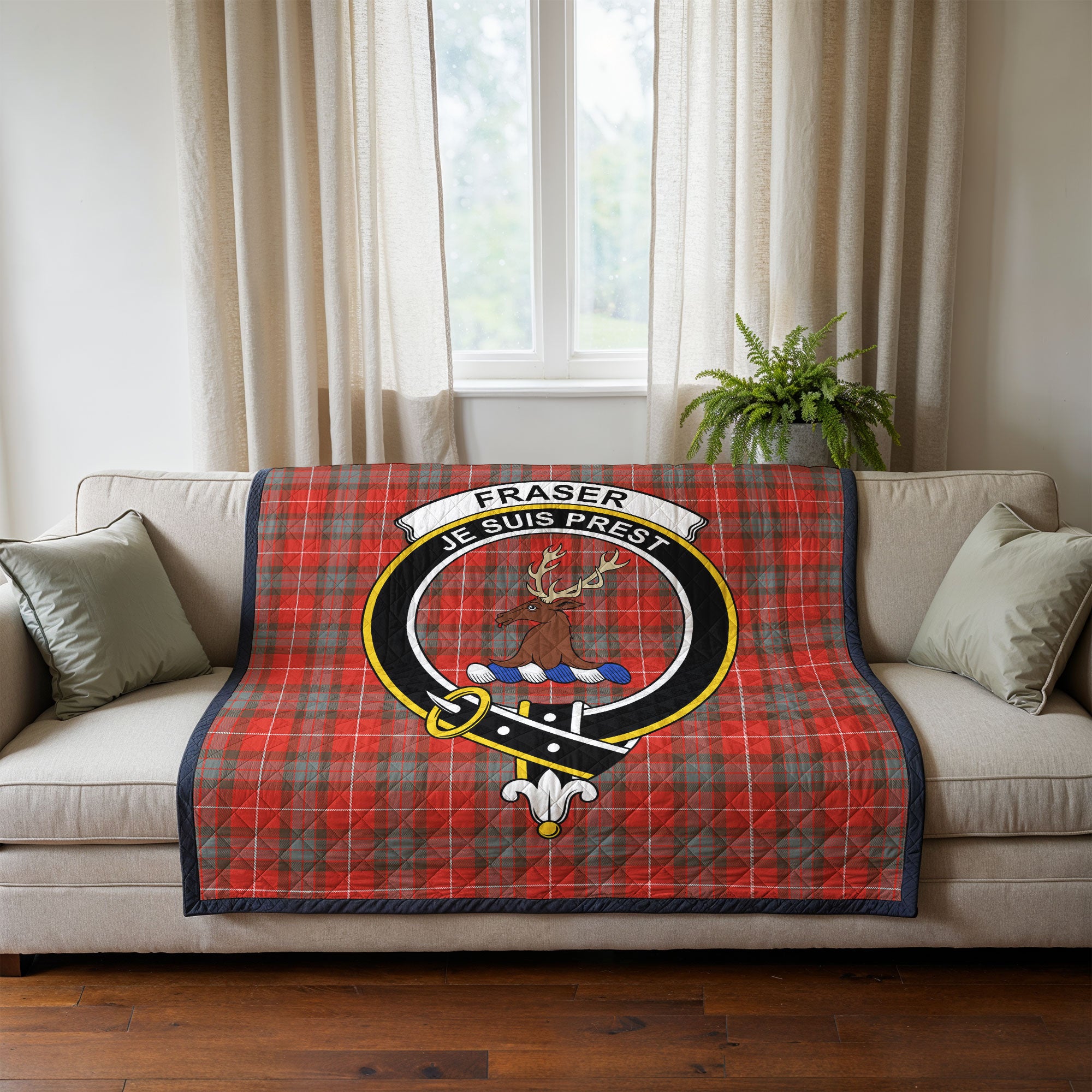 Fraser (of Lovat) Weathered Tartan Crest Quilt
