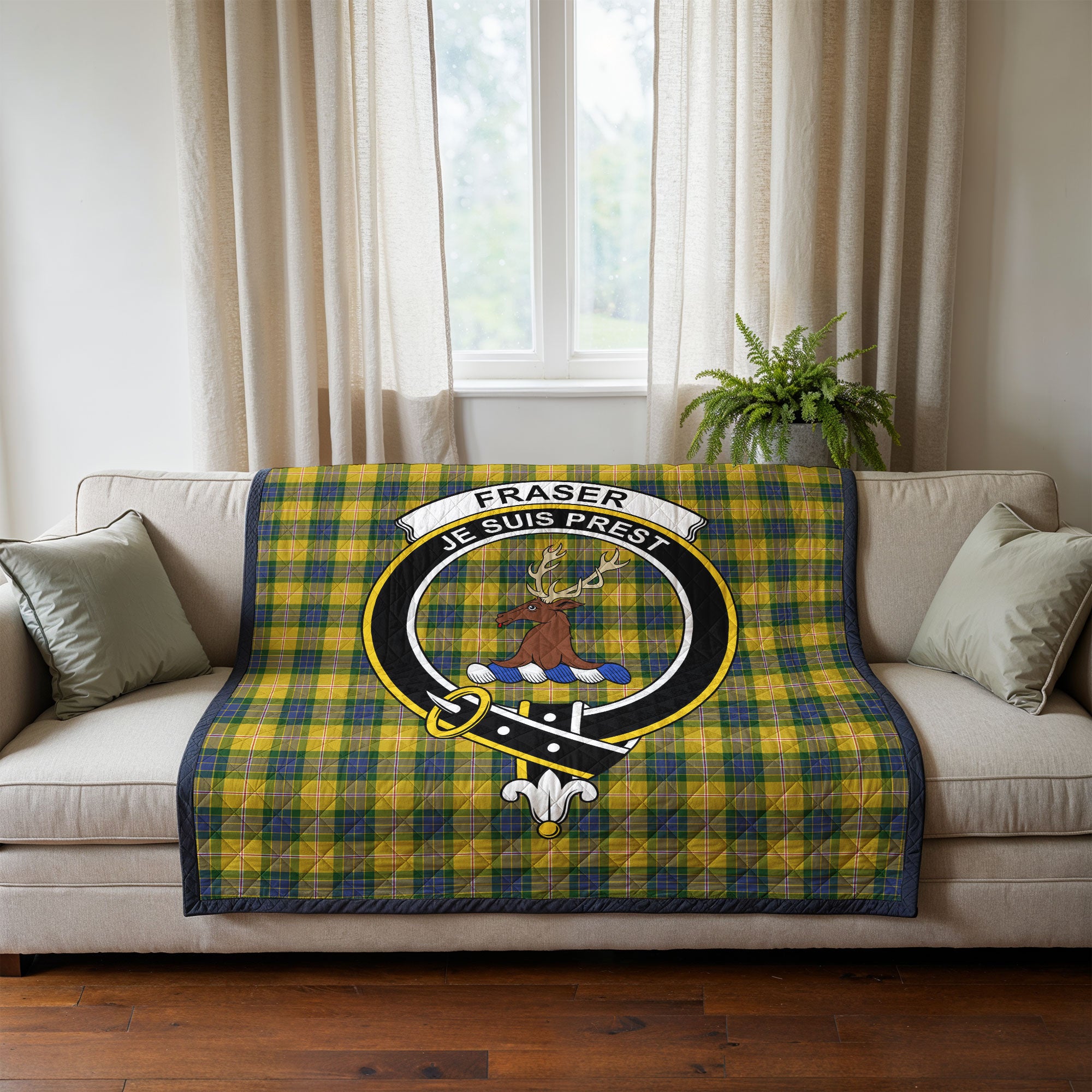 Fraser (of Lovat) Yellow Tartan Crest Quilt