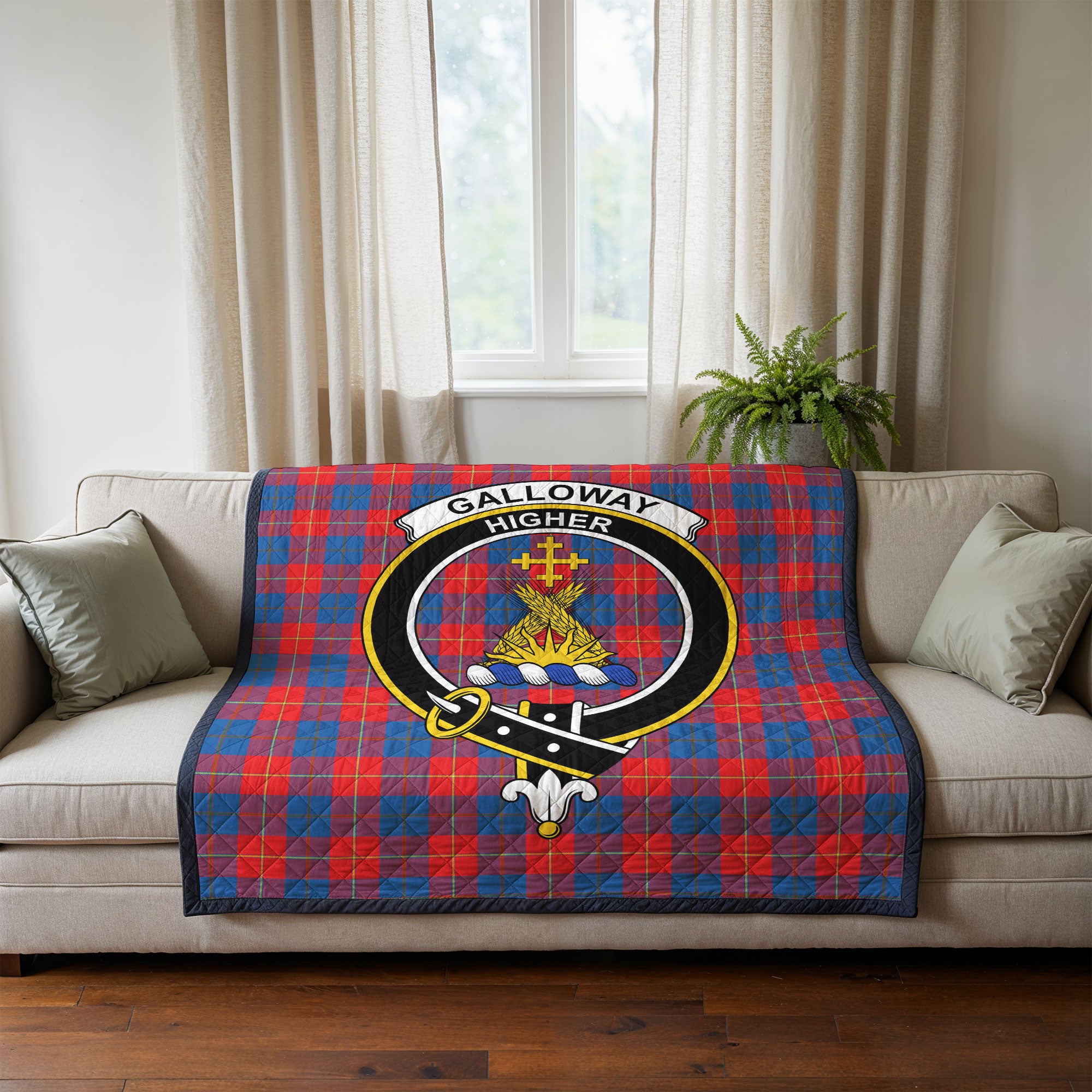 Galloway Red Tartan Crest Quilt