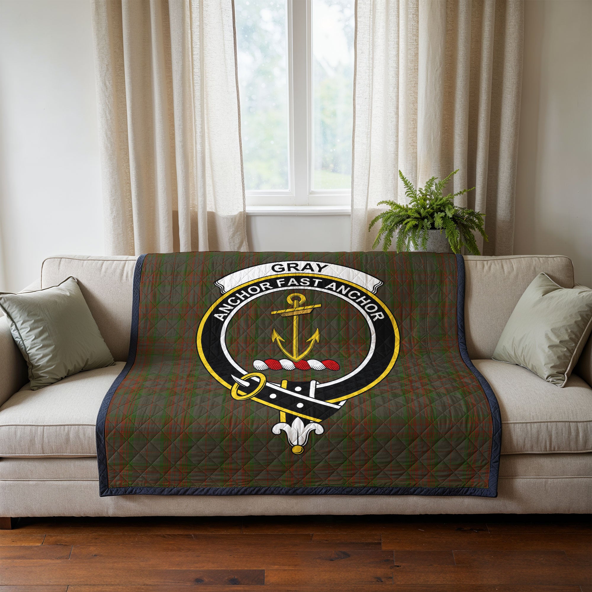 Gray Tartan Crest Quilt