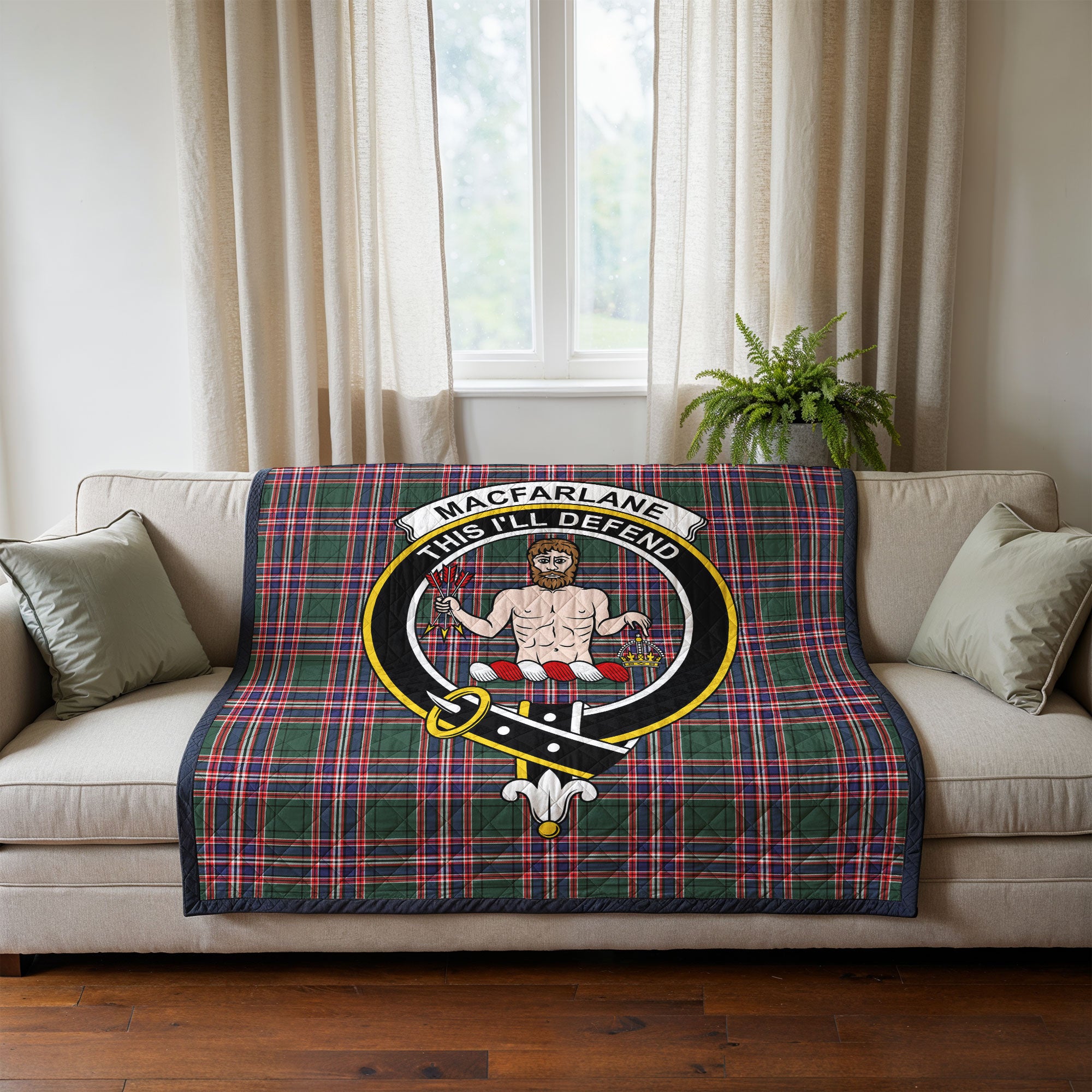 MacFarlane Hunting Modern Tartan Crest Quilt