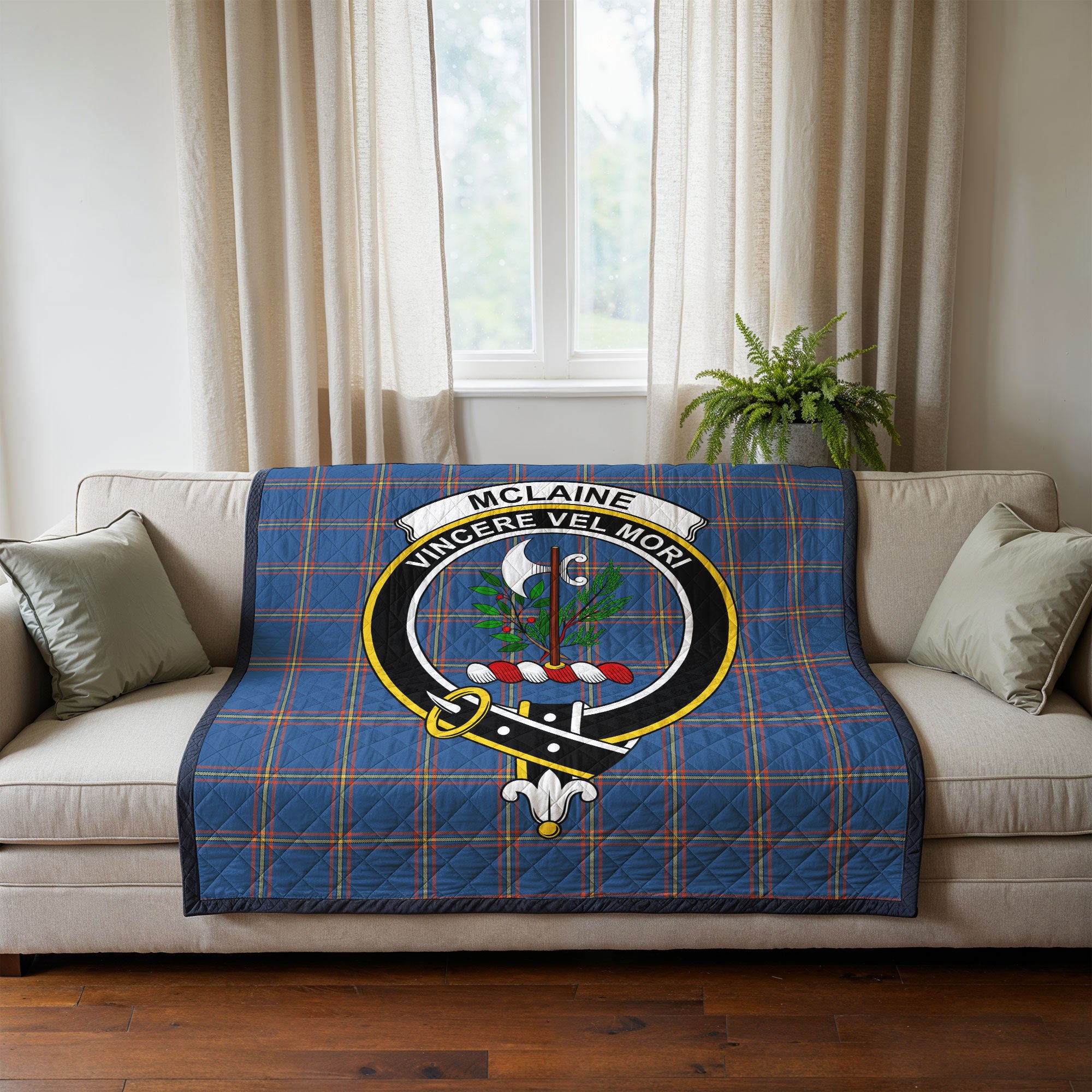 McLaine of Loch Buie Hunting Ancient Tartan Crest Quilt