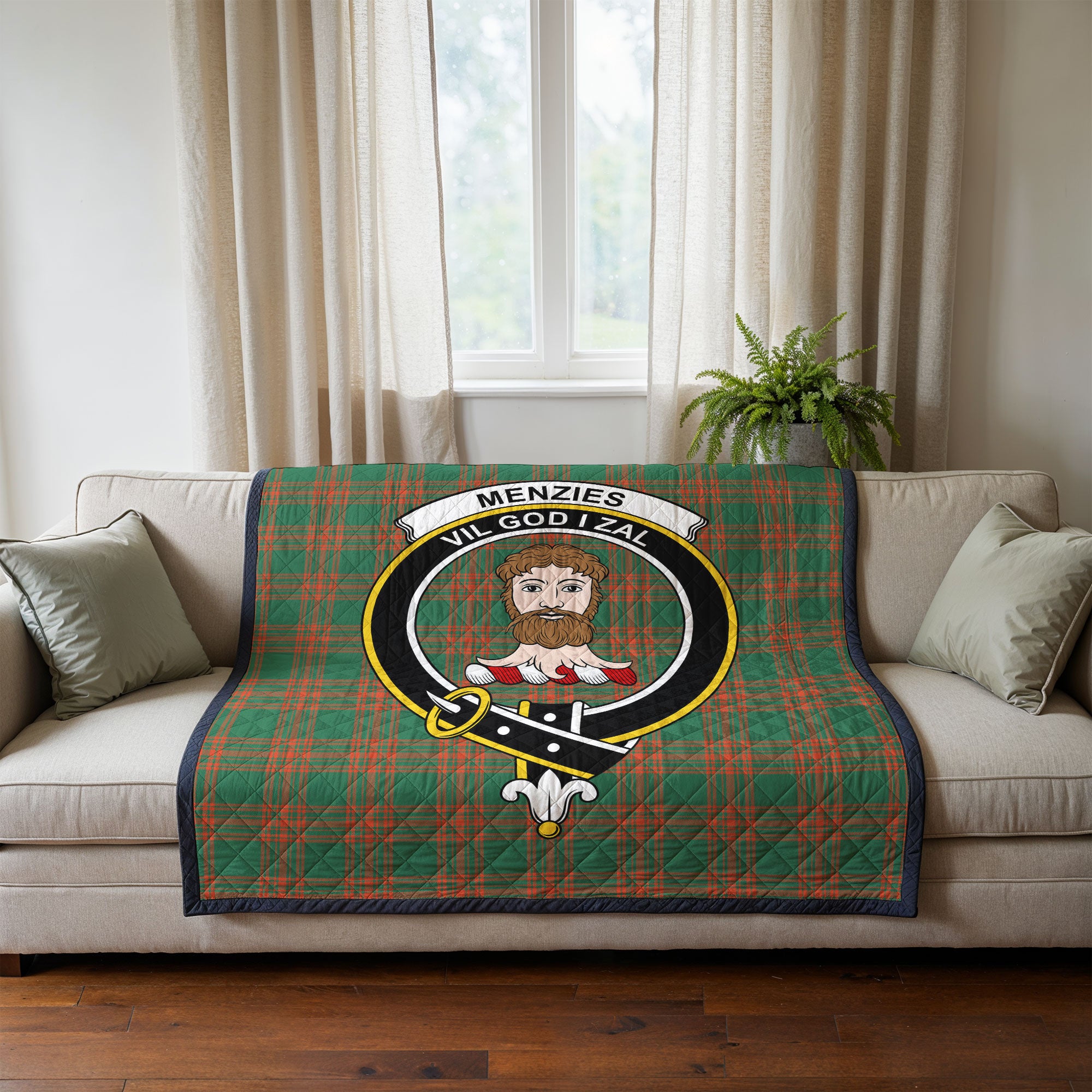 Menzies Green Ancient Tartan Crest Quilt