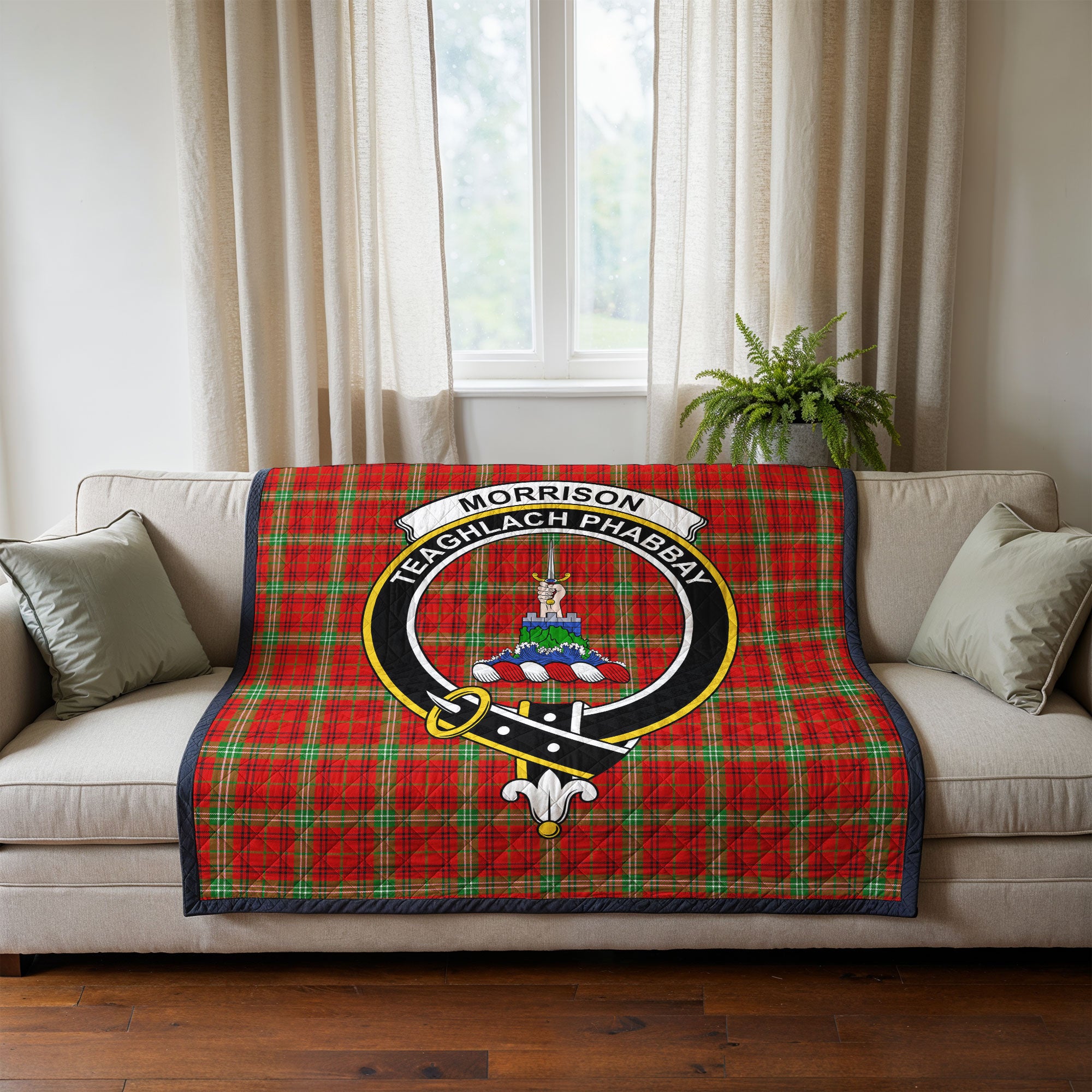 Morrison Red Modern Tartan Crest Quilt